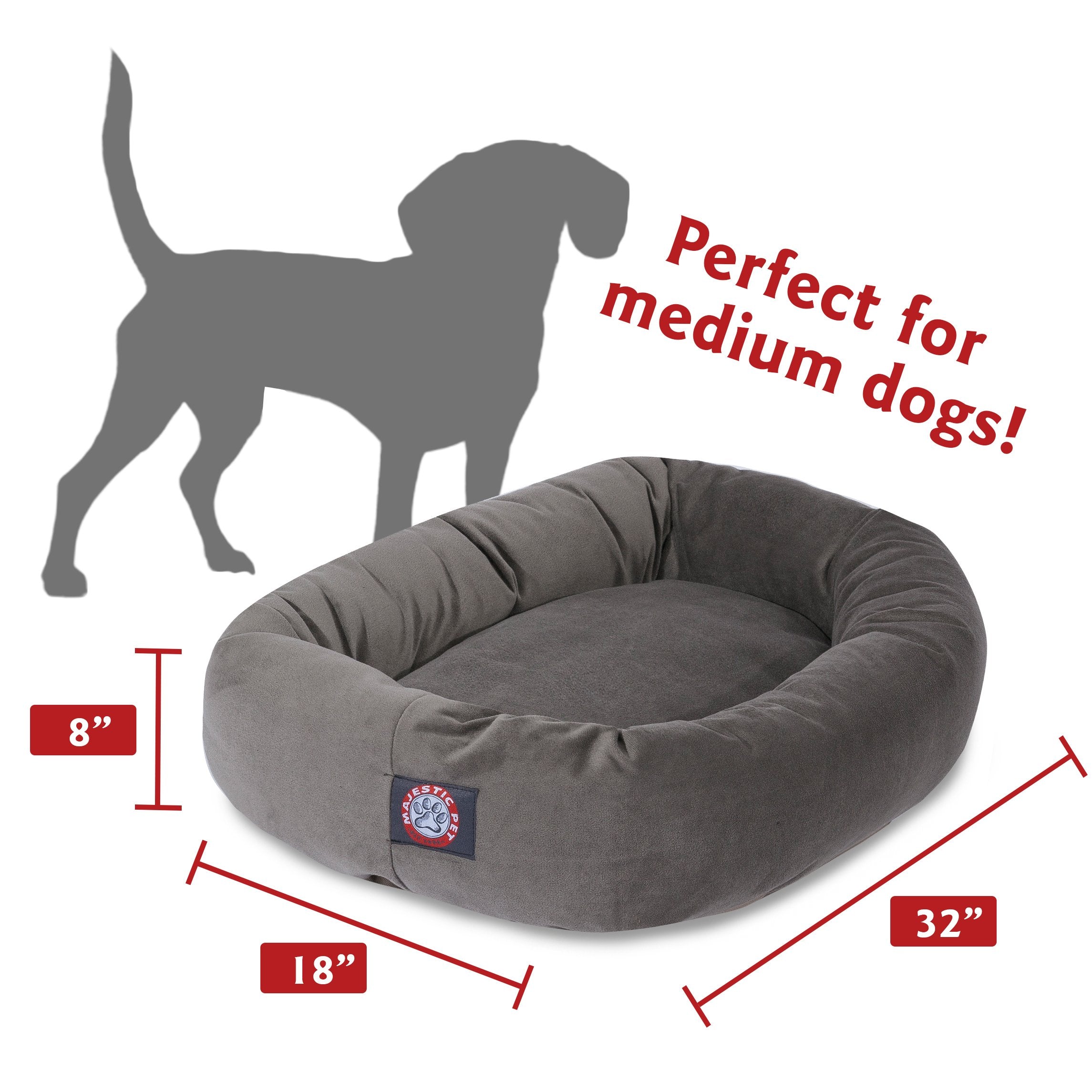 Majestic Pet 32 Inch Suede Calming Dog Bed Washable - Cozy Soft Round Dog Bed With Spine Support For Dogs To Rest Their Head - F