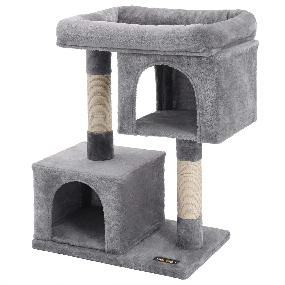 Feandrea Cat Tree, 33.1-Inch Cat Tower, L, Cat Condo For Large Cats Up To 16 Lb, Large Cat Perch, 2 Cat Caves, Scratching Post, Light Gray Upct61W