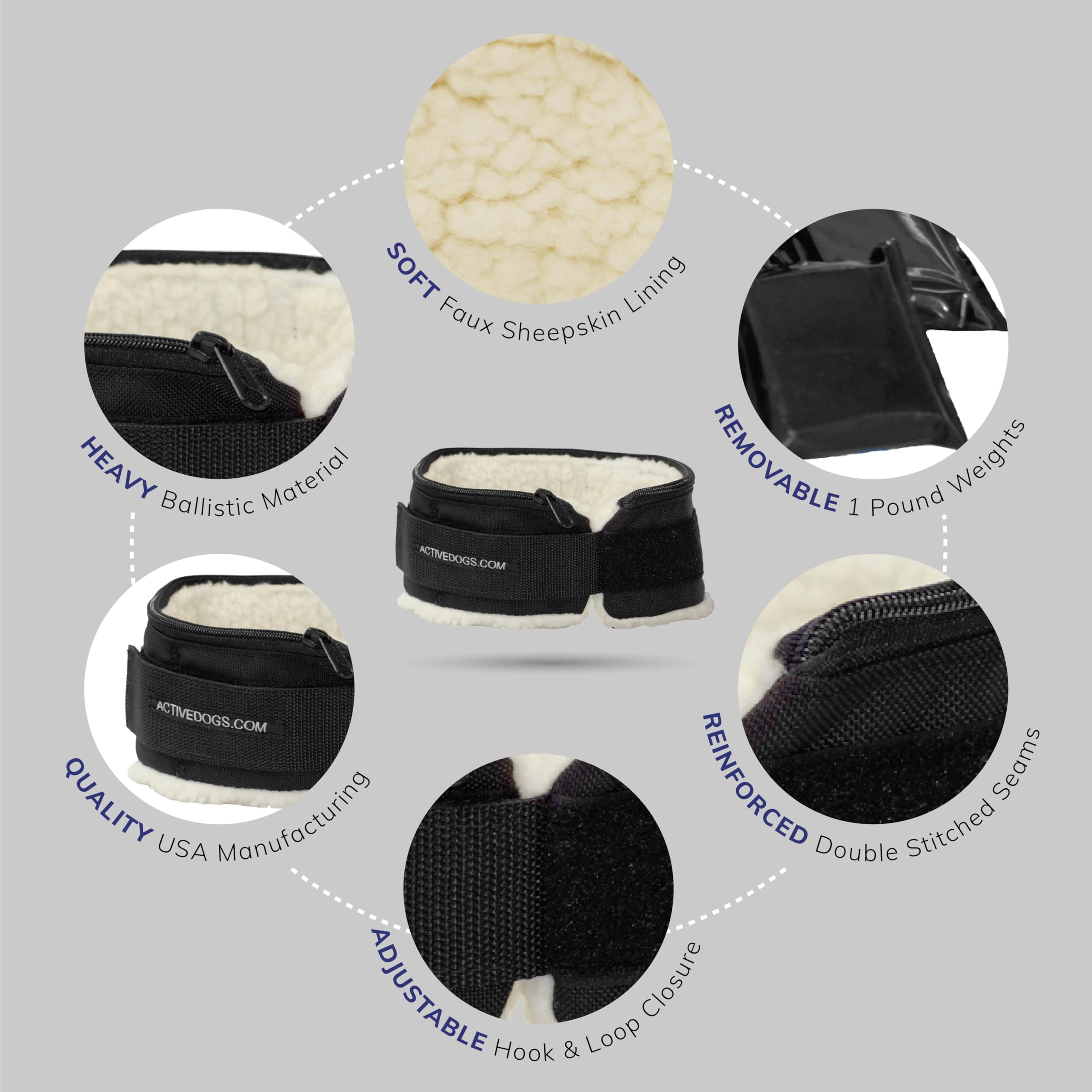 Weighted Dog Training Collar For Muscle Building, Tactical Training, Aggression & Weight Management - 5X1Lb Weights & Sheepskin Padded Dog Collar For K9, Bully, Bull Terrier & More