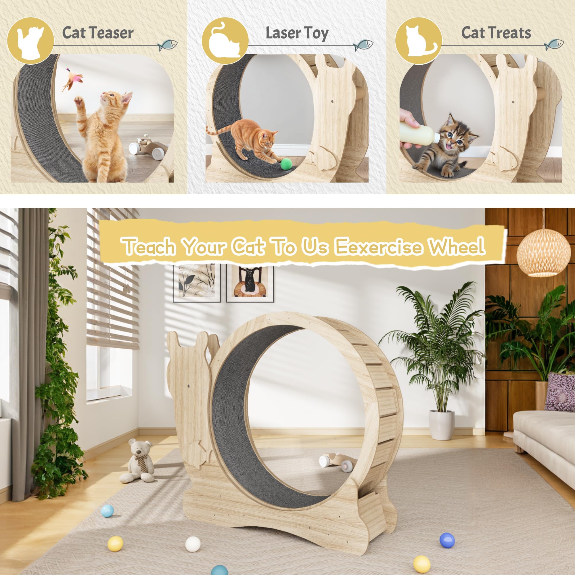 Warcat Cat Exercise Wheel, Large Cat Exercise Running Wheel With Locking Mechanism/Silent Wheel/Carpeted Runway,Cat Treadmill Fo