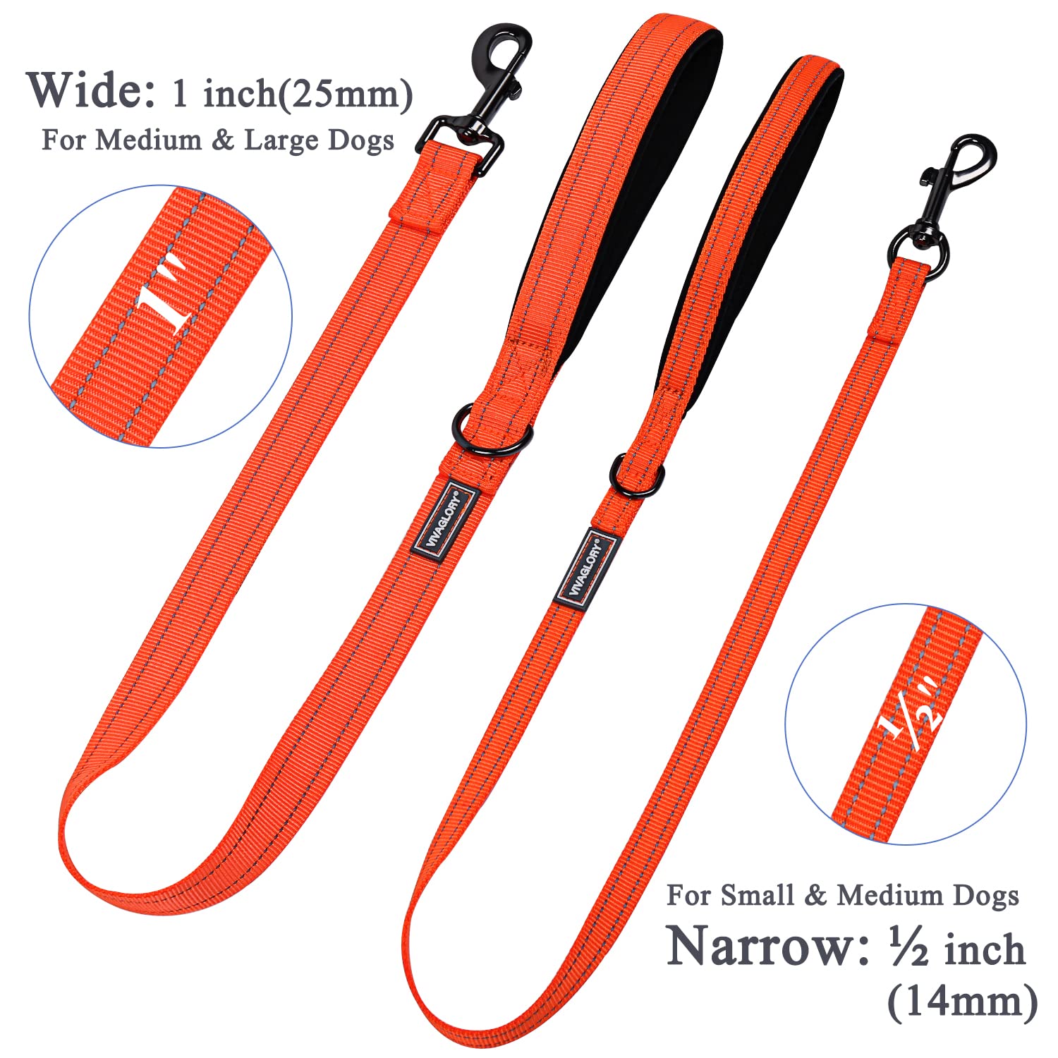 Vivaglory Dog Leash, Dog Training Leashes With Comfortable Neoprene Padded Handle, Heavy Duty Walking Leash For Small & Medium D