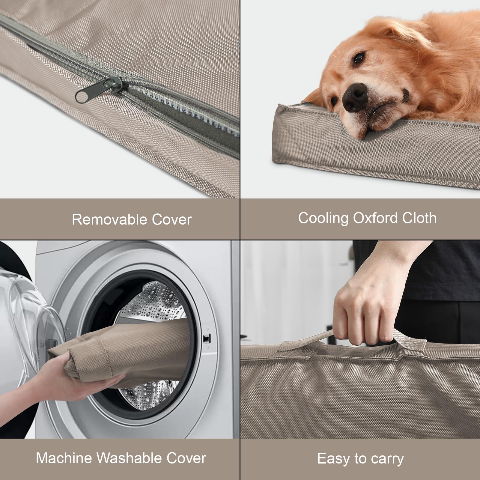 Tail Stories Dog Crate Bed - Waterproof Orthopedic Pet Bed, 47"x29"x3.5", Khaki, Removable Cover, Model TSUS240507KQXXLG
