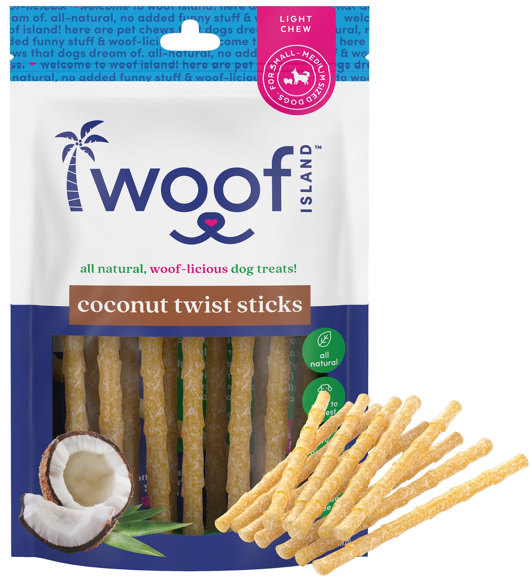 Woof Island Coconut Doggie Chews - Premium, All Natural Coconut Pet Treats - Healthy Puppy & Vitamin Rich Rawhide Free Chews