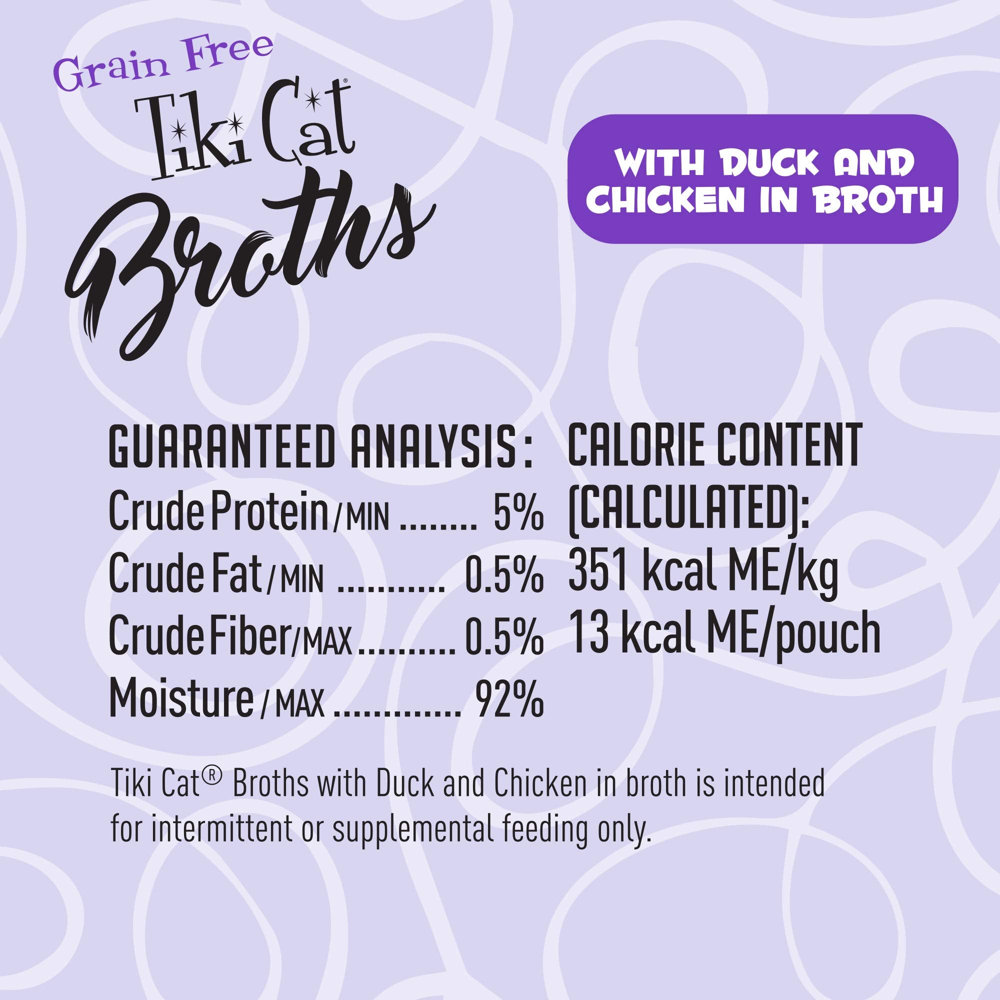 Tiki Cat Born Carnivore Broths, Duck & Chicken Recipe, Hydration and Flavor Supplement Cat Food Topper, 1.3 oz. Pouch (Pack of 1