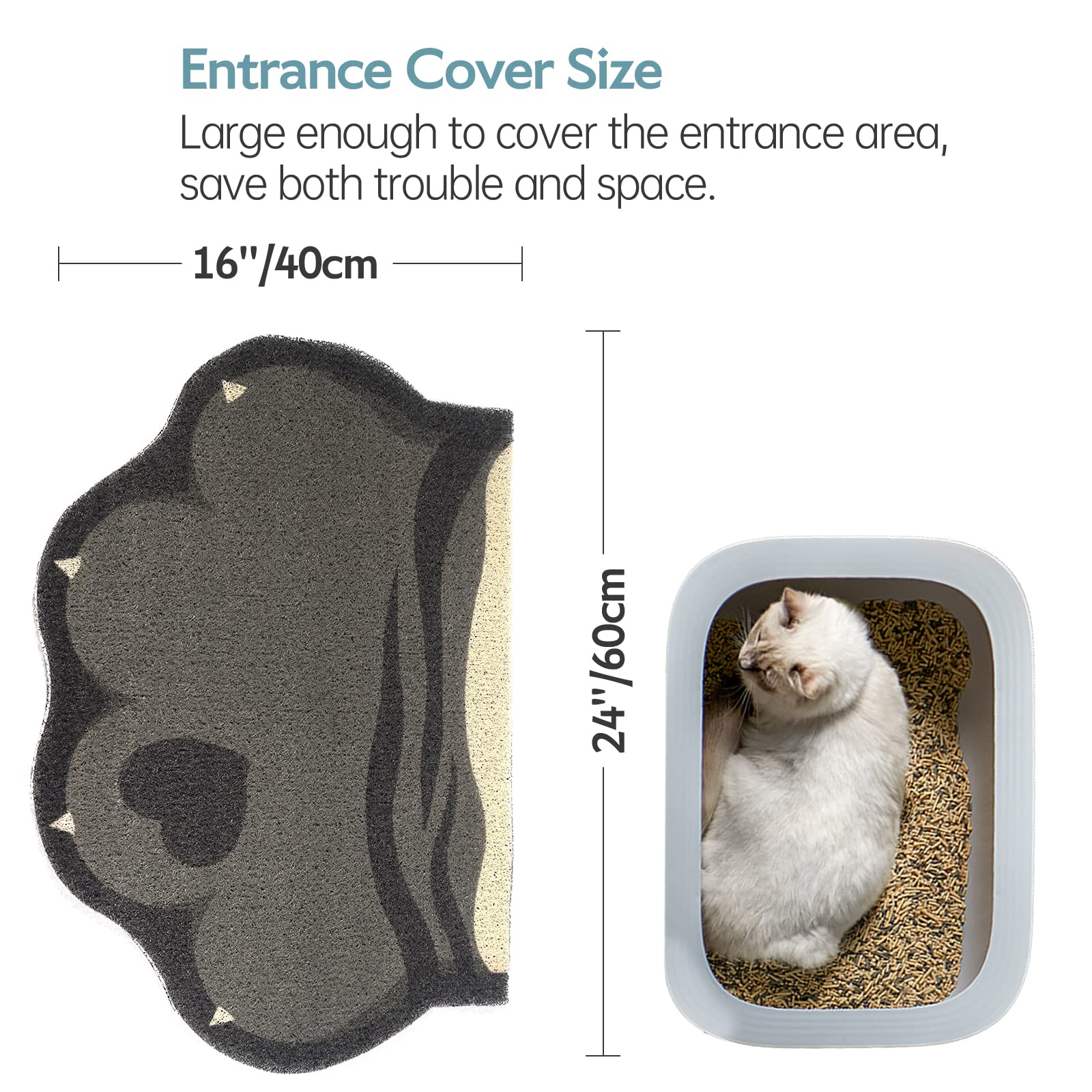 Rarenut Cute Cat Litter Mat 24   x16   , Litter Box Mat, Litter Trapping Mat, Soft on Kitty Paws, Easy Clean, Anti Slip, Pet Acc