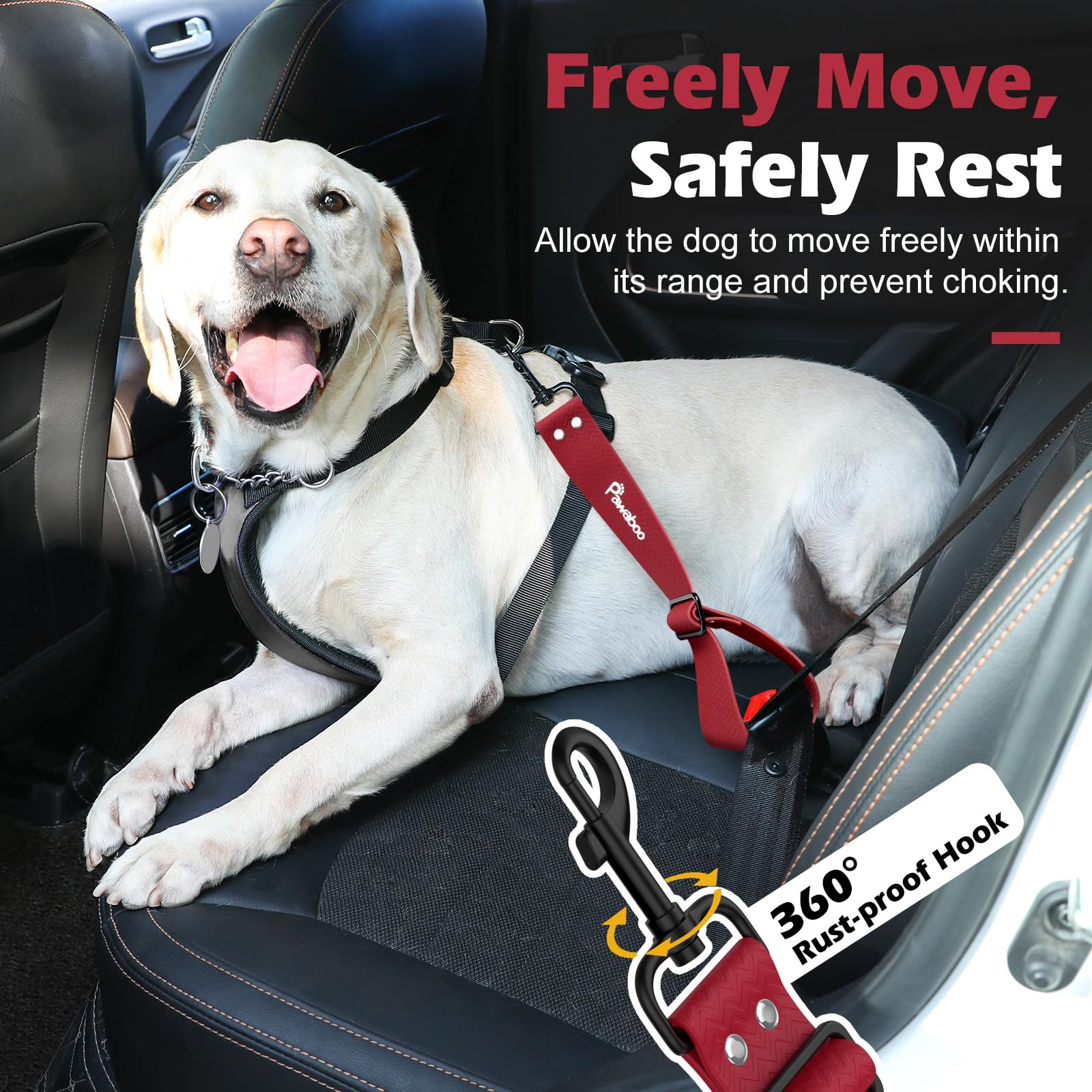 Pawaboo Dog Car Seatbelt, Universal Pet Safety Belt, Chew-Proof Dog Car Restraint With Adjustable Strap, Nylon Woven Belt & Pvc