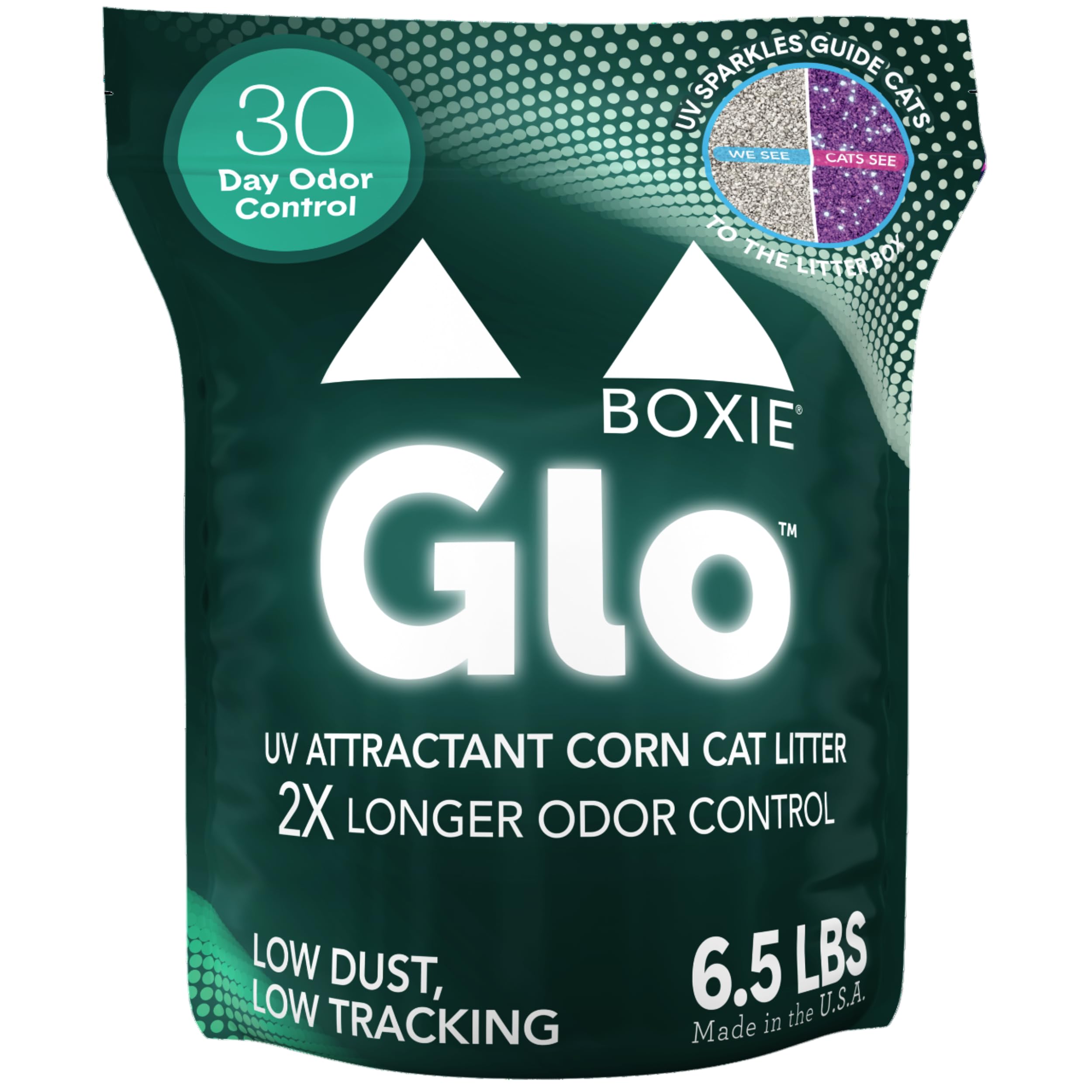 Boxie Glo Natural Attractions 30 Day Odor Control Clumping Corn Cat Litter, 6.5 lb, 99.9% Dust-Free, Plant-Based, Lightweight, S