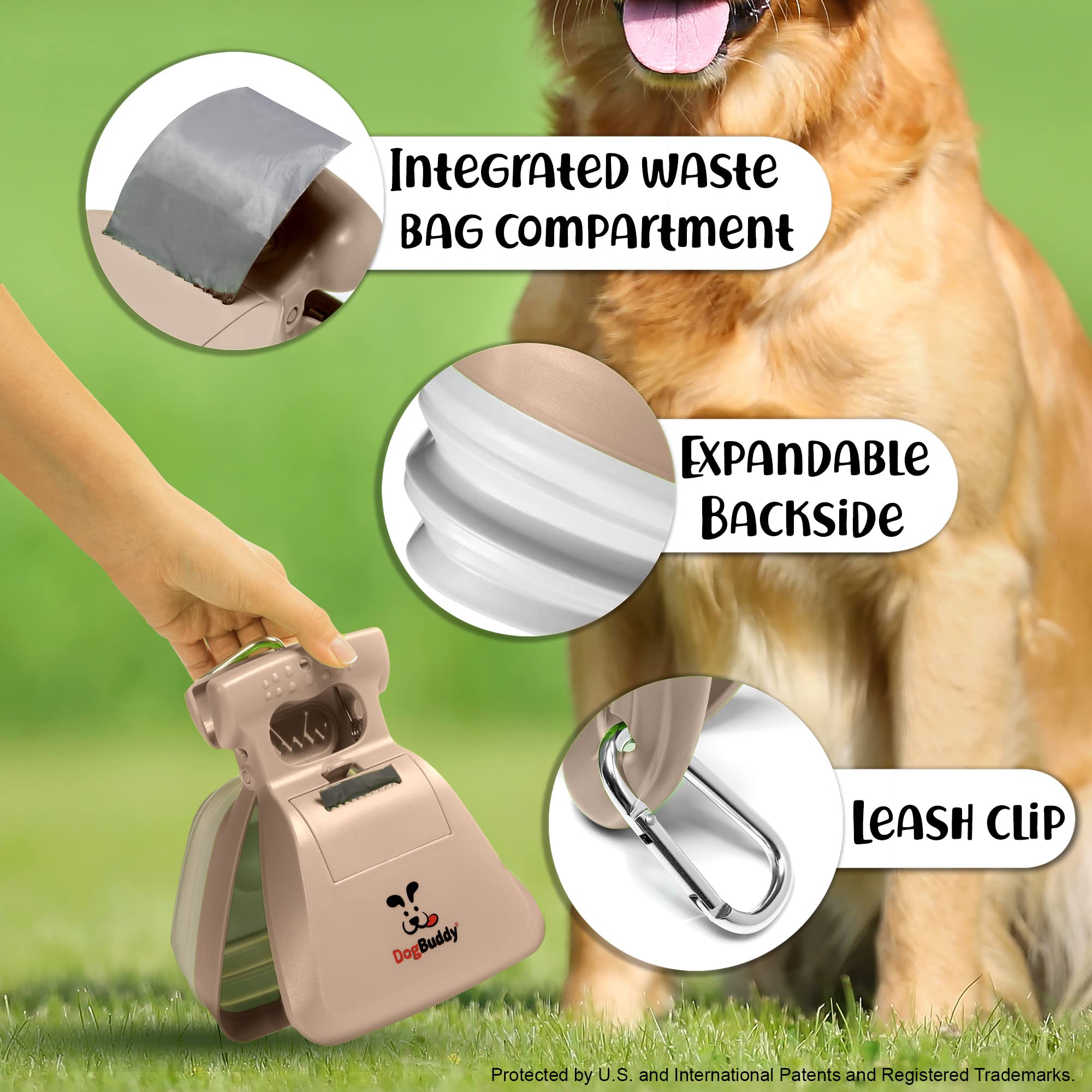 Dogbuddy Pooper Scooper, Portable Dog Pooper Scooper, Poop Scoop For Small And Large Dogs, Pooper Scooper With Bag Attachment, Leash Clip And Dog Poop Bags Included (Medium, Taupe)