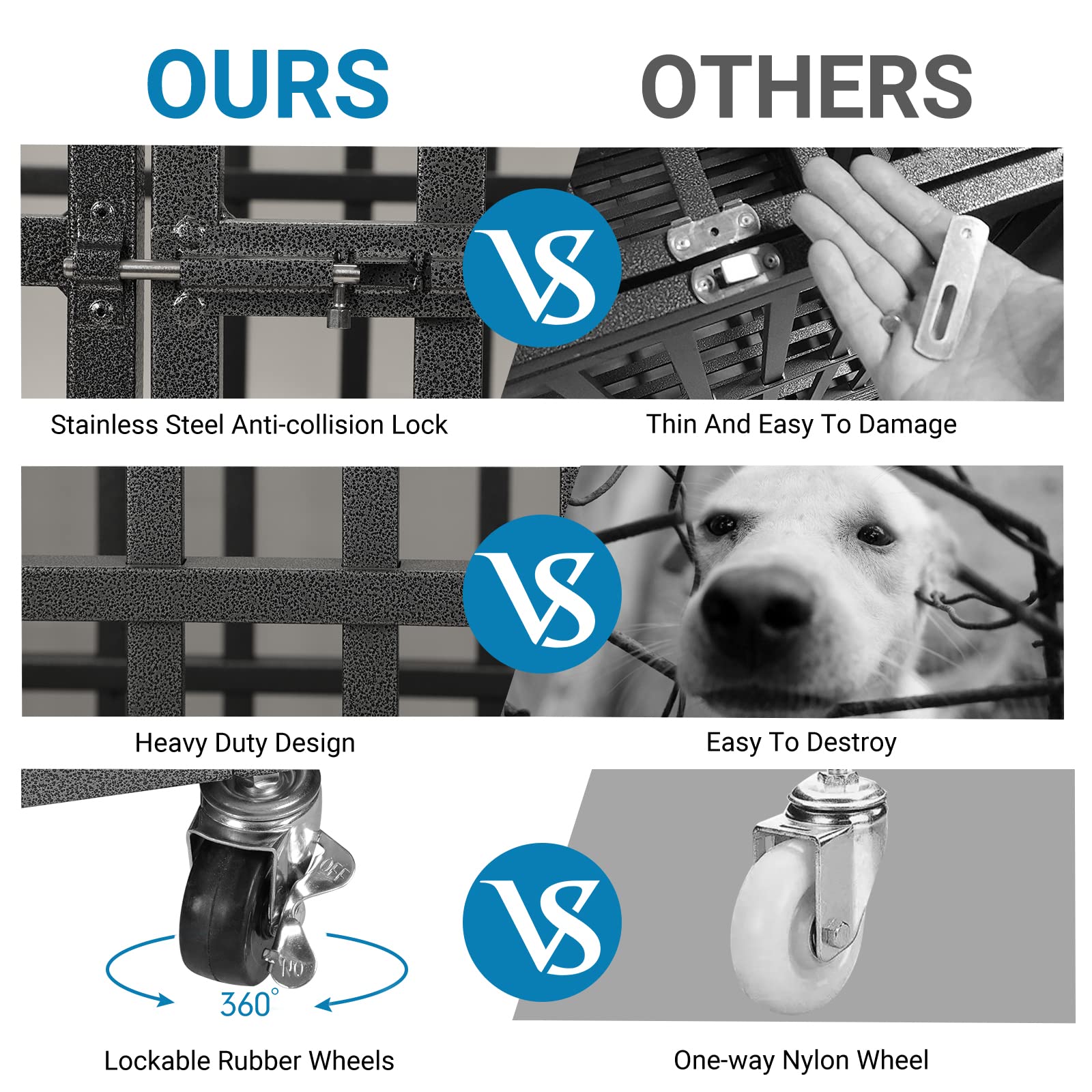 Shushim 48 Inch Heavy Duty Dog Crate Kennel With Wheels, High Anxiety Indestructible Dog Crates For Large Dogs, Xl Xxl Extra Lar