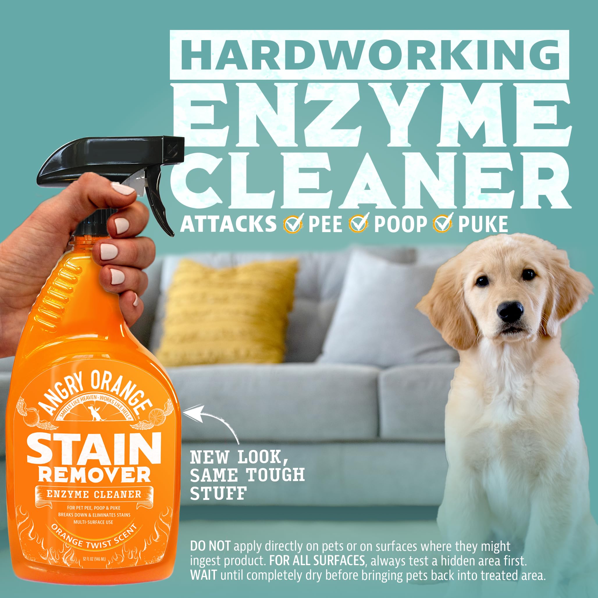 ANGRY ORANGE Pet Stain Remover - Enzyme Cleaner for Dog Urine & Stains, Citrus Scent, 32oz (2 Pack) - Powerful Odor Eliminator