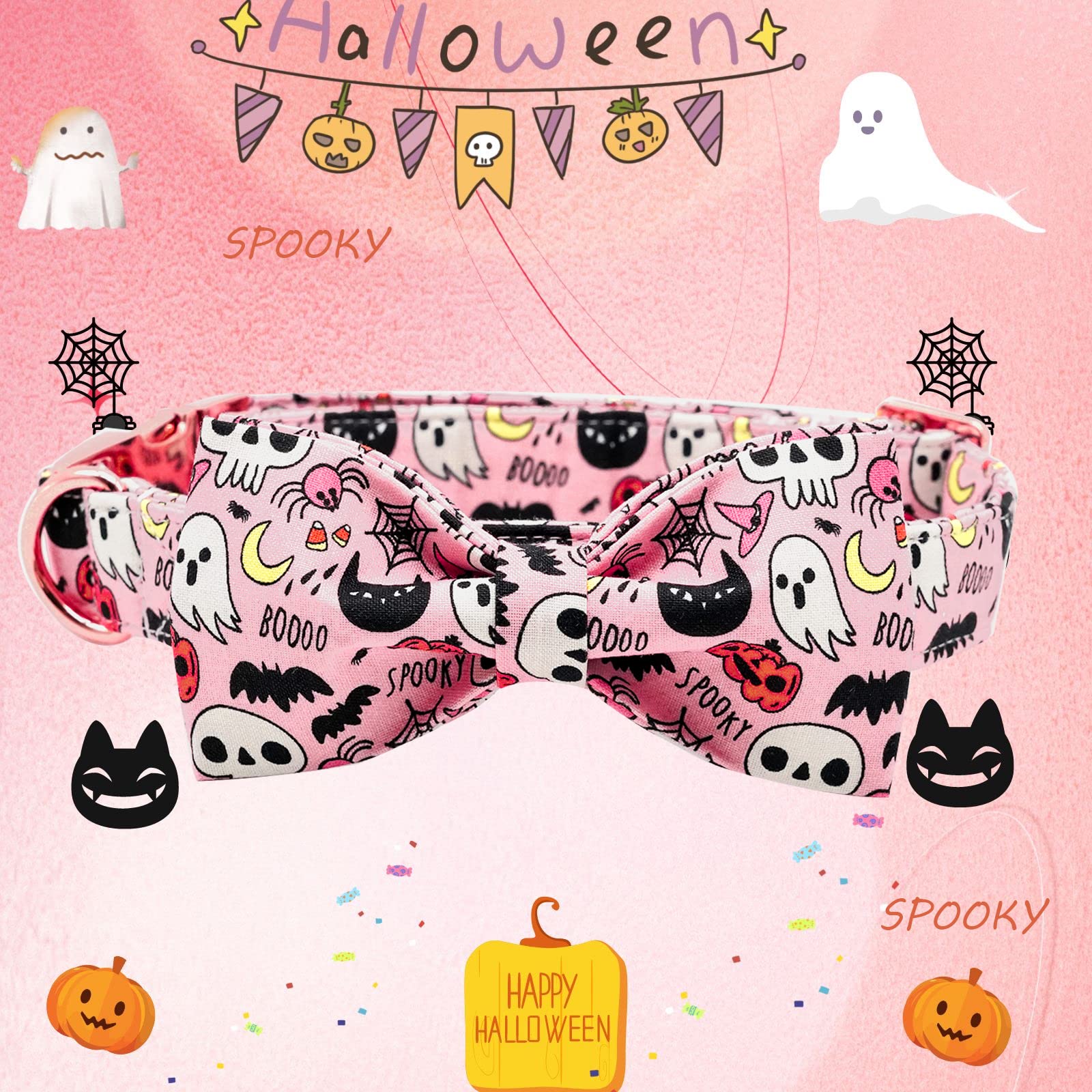 Elegant Little Tail Dog Collar With Bow - Fall Dog Collar Halloween Pumpkin Bow Girl Boy Pet Collar Soft Dog Bowtie Collars For