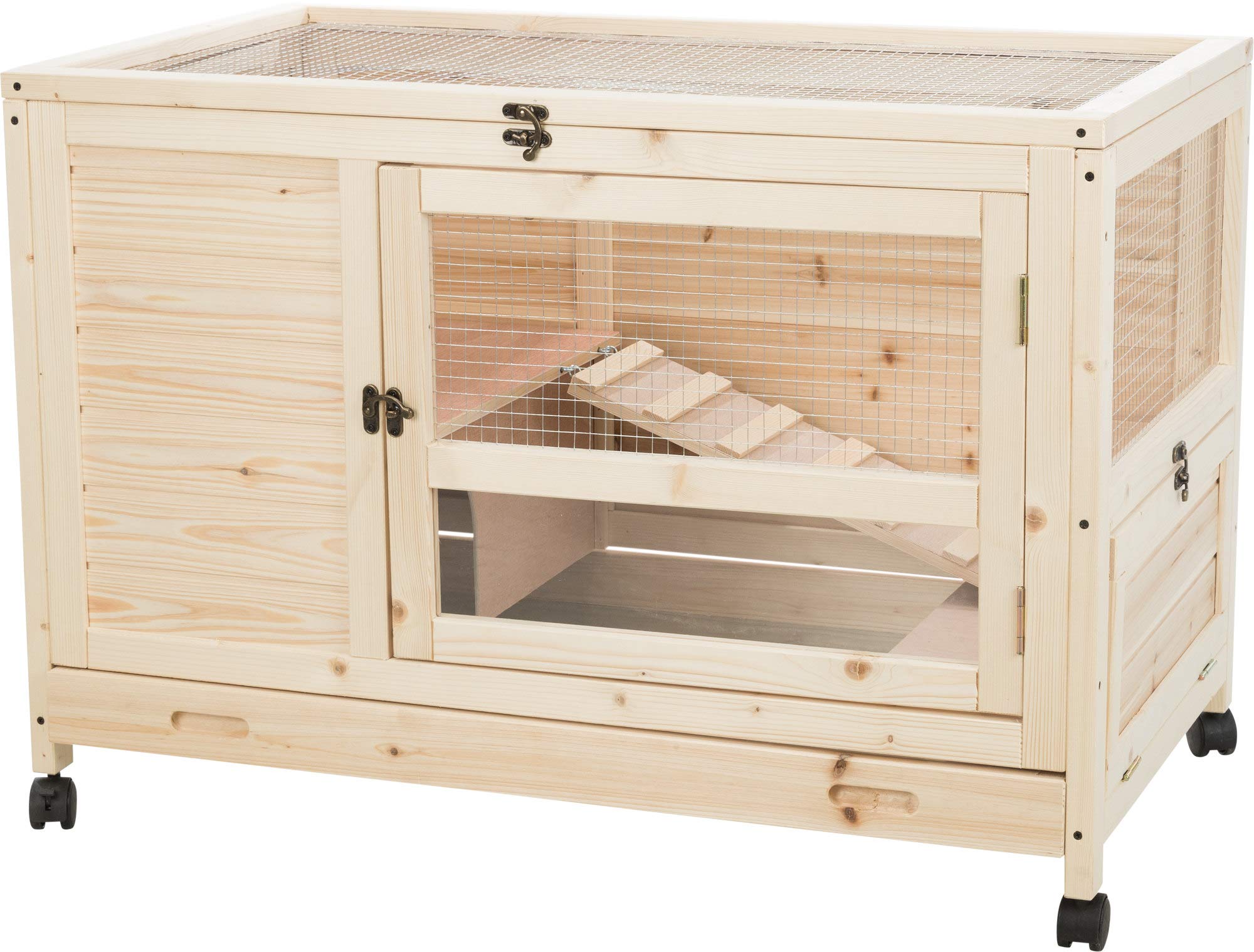 Trixie Natura X-Small Indoor Rabbit Hutch, Pet House For Rabbits And Guinea Pigs, Bunny Cage On Wheels, Pull Out Tray