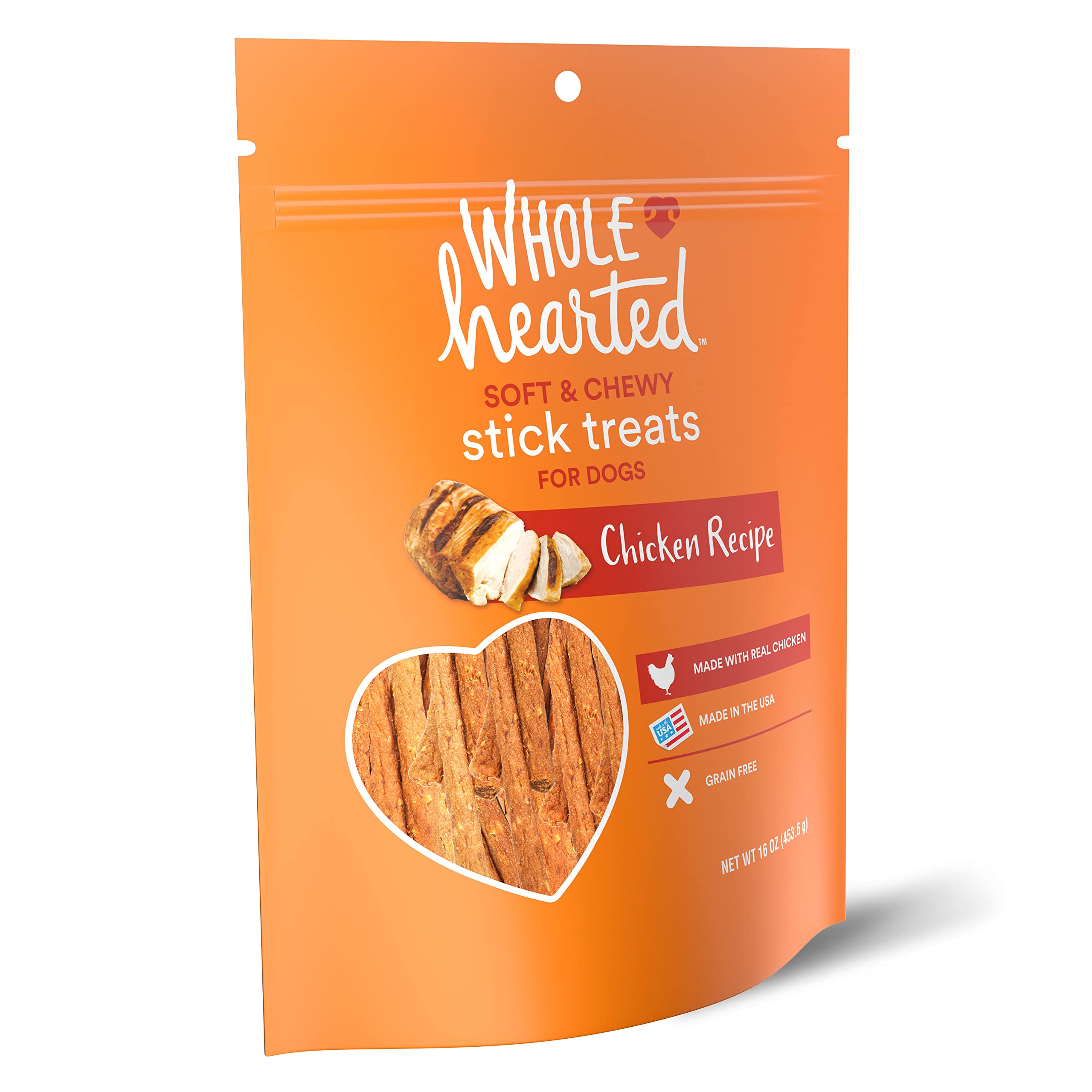 WholeHearted Grain Free Soft and Chewy Chicken Recipe Dog Stick Treats 16 oz