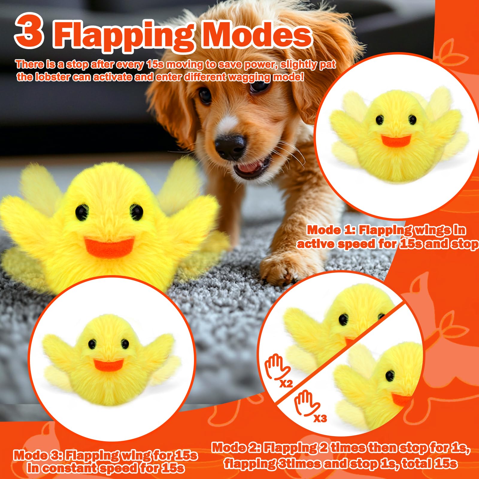 Mity Rain Interactive Duck Dog Toys - Touch Activated, Squeaky, Enrichment For Small/Medium/Puppy Dogs