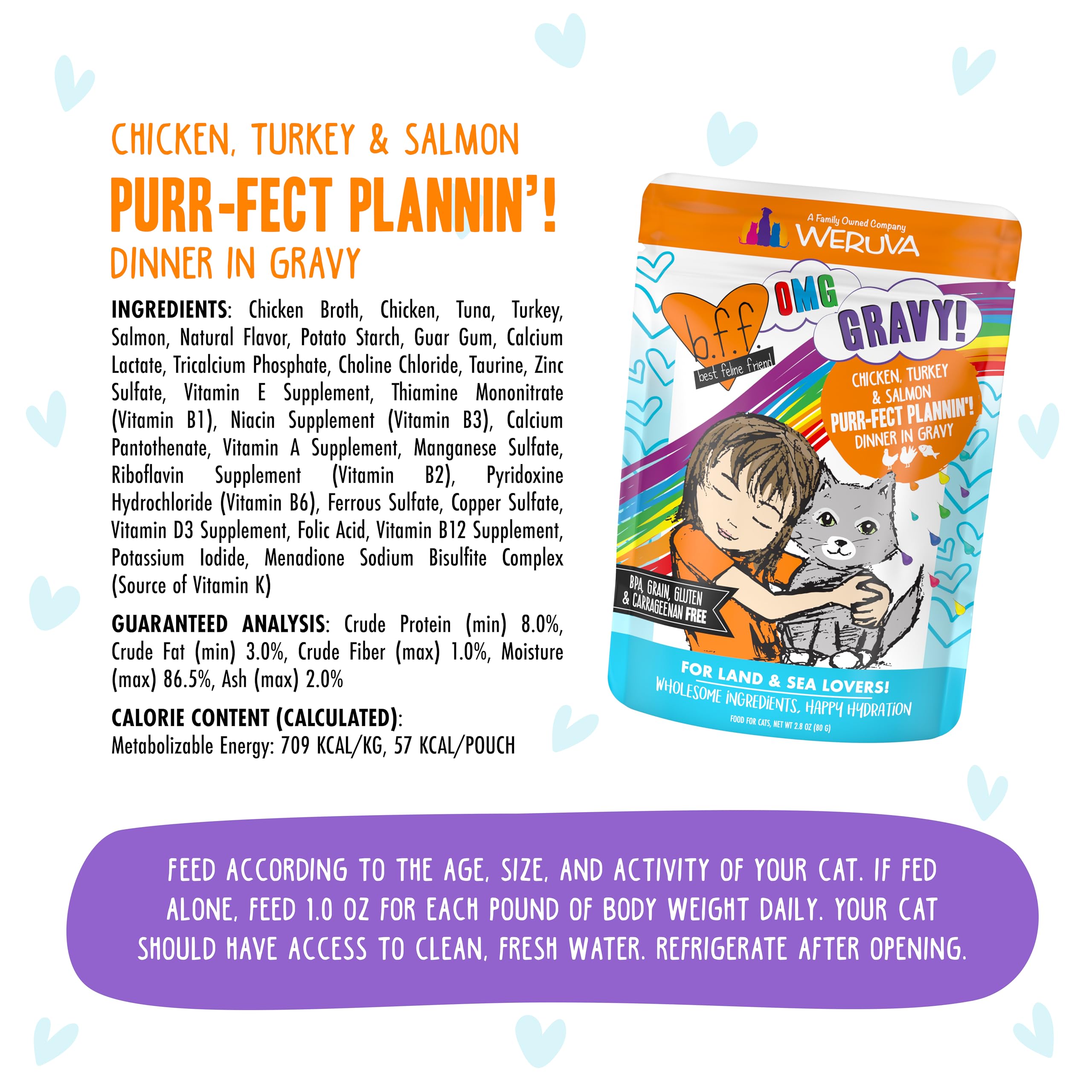 Weruva B.F.F. OMG - Best Feline Friend Oh My Gravy!, Purr-FECT Plannin! with Chicken, Turkey & Salmon in Gravy Cat Food, 2.8oz