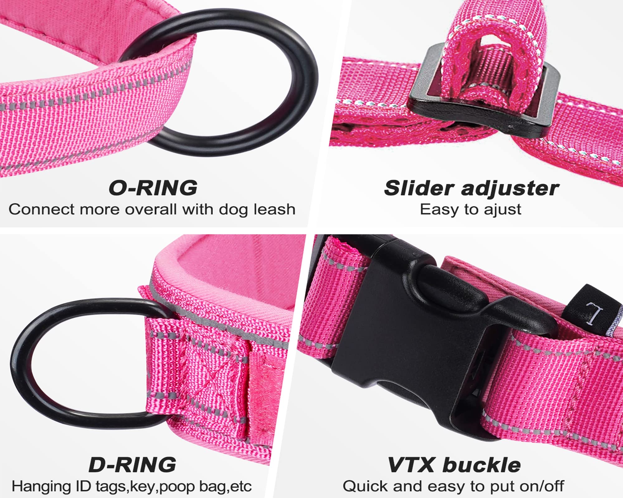 Qifbyfb No Pull Dog Harness For Medium Large Dog, Reflective Escape Proof Adjustable No Pulling Dog Harness, Dog Harness Pink S