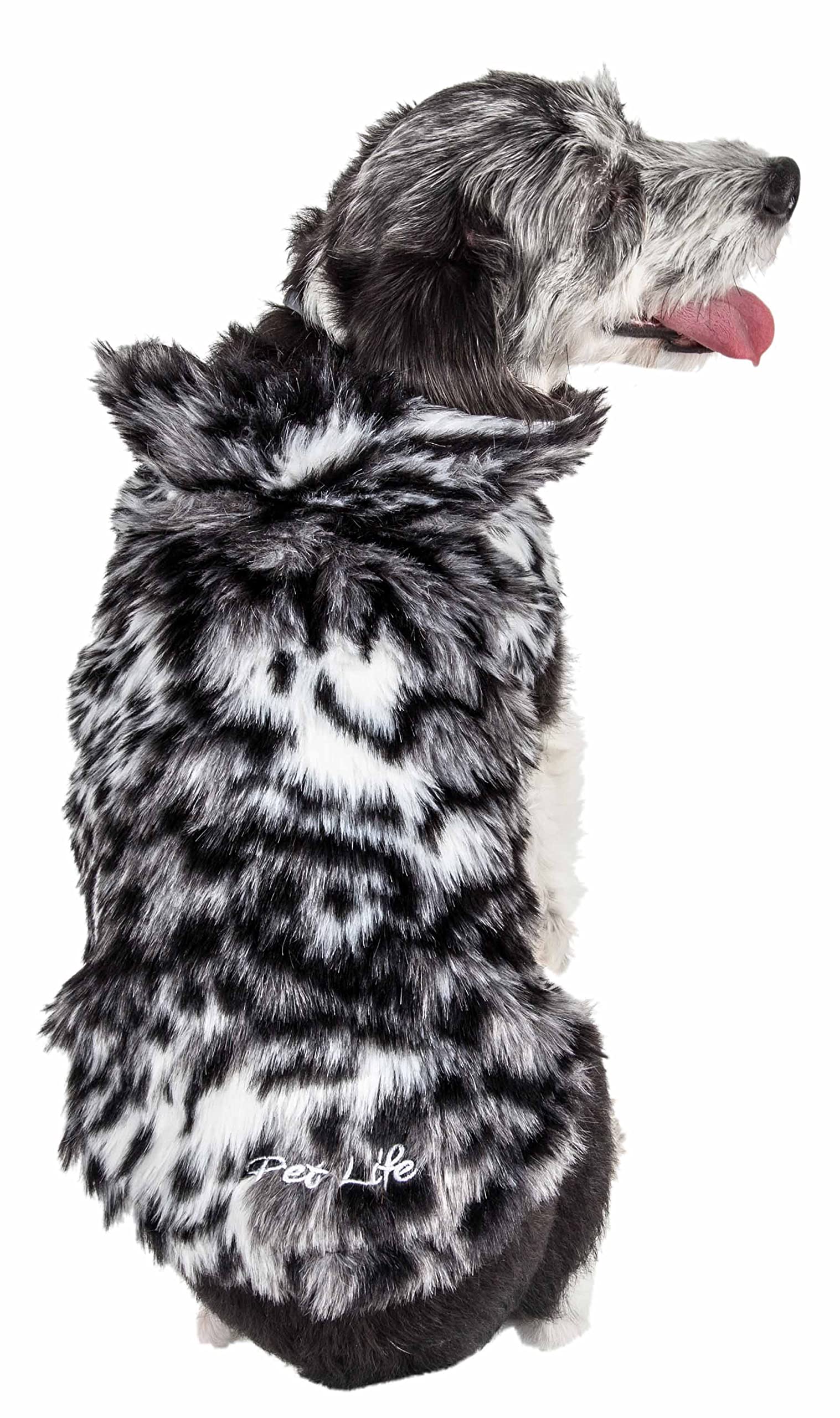 Pet Life  Luxe 'Paw Dropping' Gray-Scale Tiger Patterned Mink Fur Dog Coat - Dog Jacket with Easy Hook-and-Loop Belly enclosures