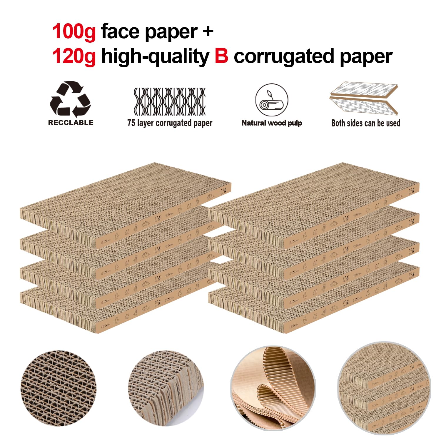 8 Packs In 1 Cat Scratch Pad, Cat Scratcher Cardboard,Reversible,Durable Recyclable Cardboard, Suitable For Cats To Rest, Grind Claws And Play