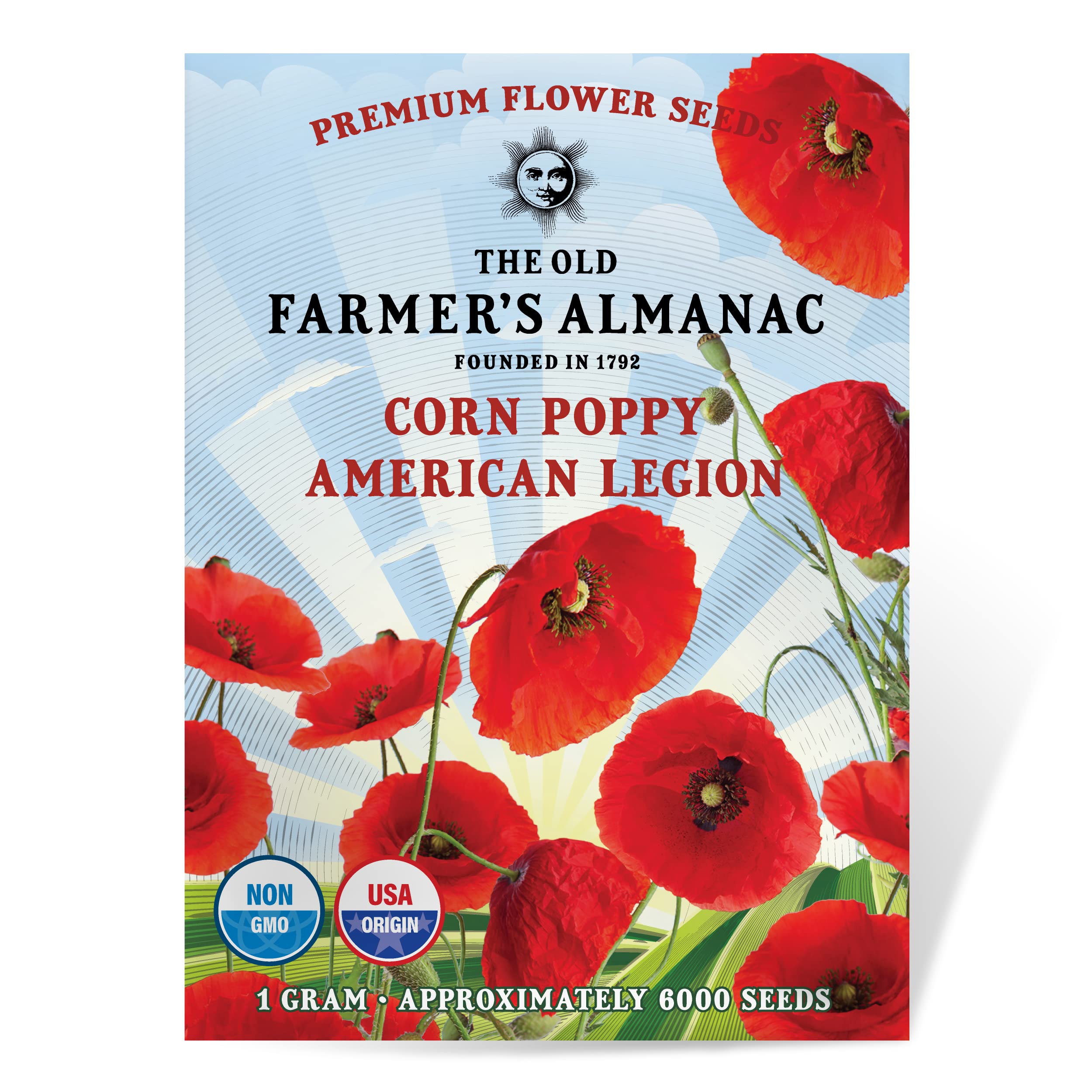 The Old Farmers Almanac Poppy Seeds (American Legion) - Approx 5000 Flower Seeds - Premium Non-Gmo, Open Pollinated, Usa Origin
