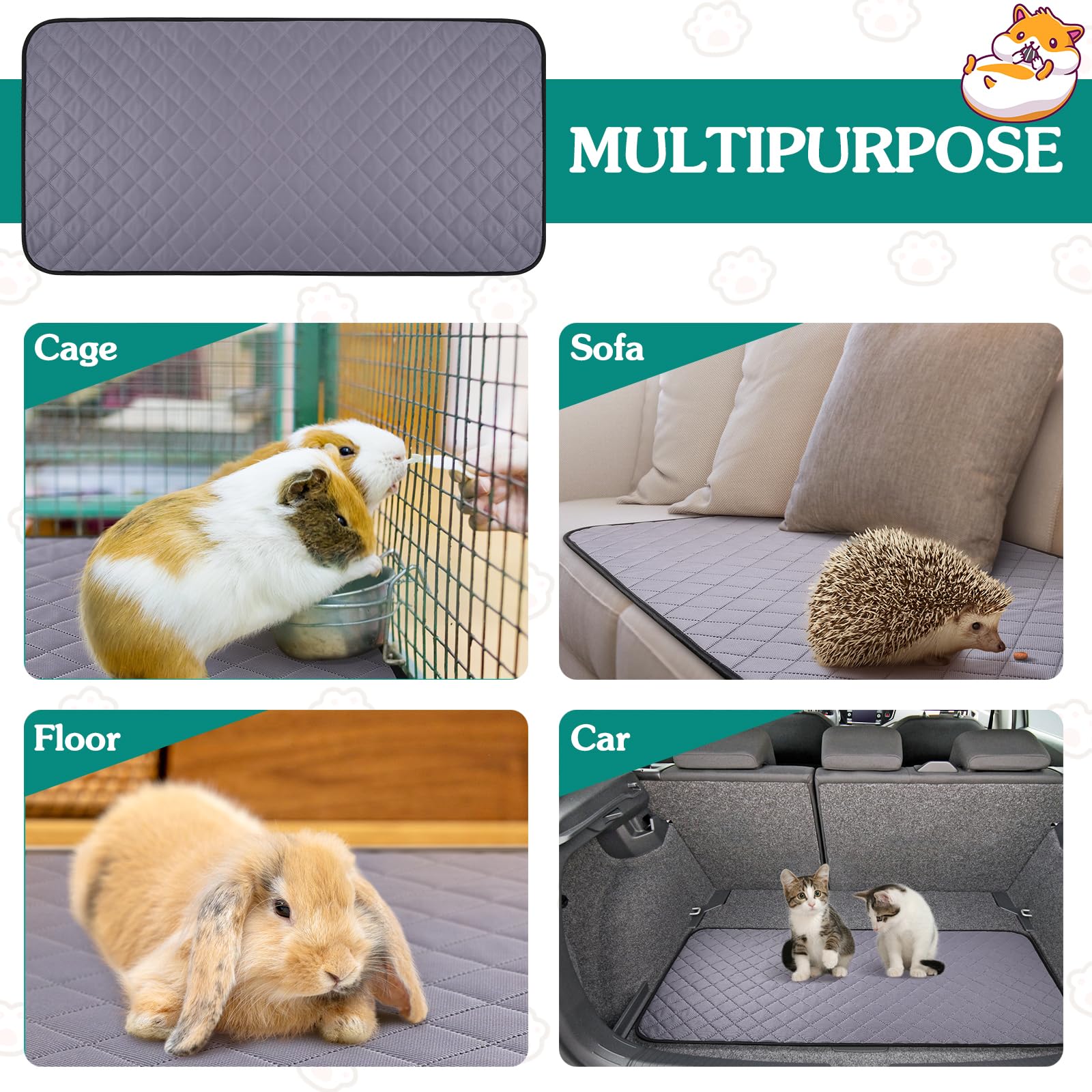 Aitmexcn 2Pcs Guinea Pig Cage Liners, Washable Guinea Pig Pee Pads, Super Absorbent Non Slip Reusable Guinea Pig Bedding For Sma