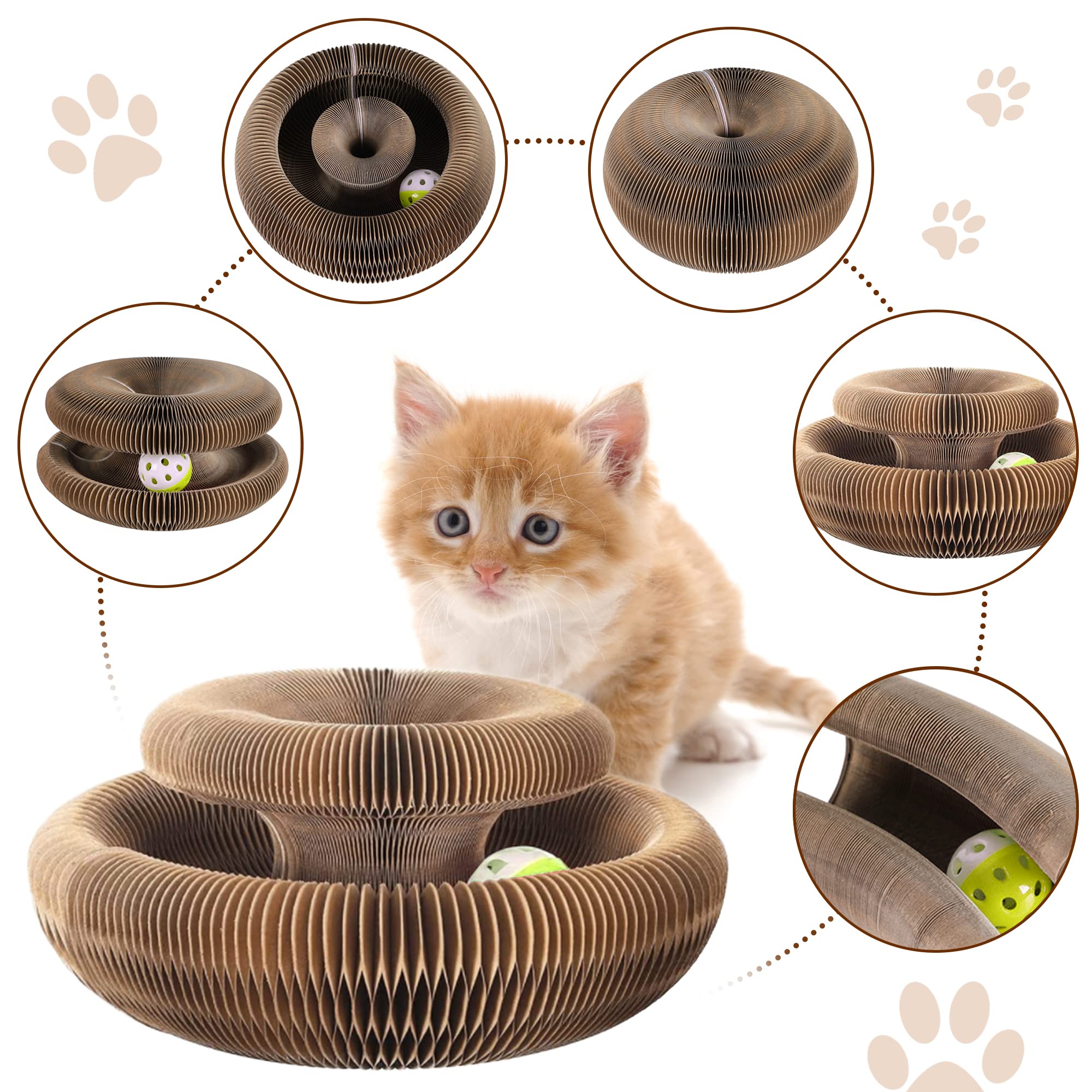 Magic Organ Cat Scratching Board, Cat Accordion, Cat Cordion, Cardboard Cat Scratcher Cat Bed Interactive Scratcher Cat Toy, Foldable Convenient Cat Scratcher Durable Recyclable Comes With Ball
