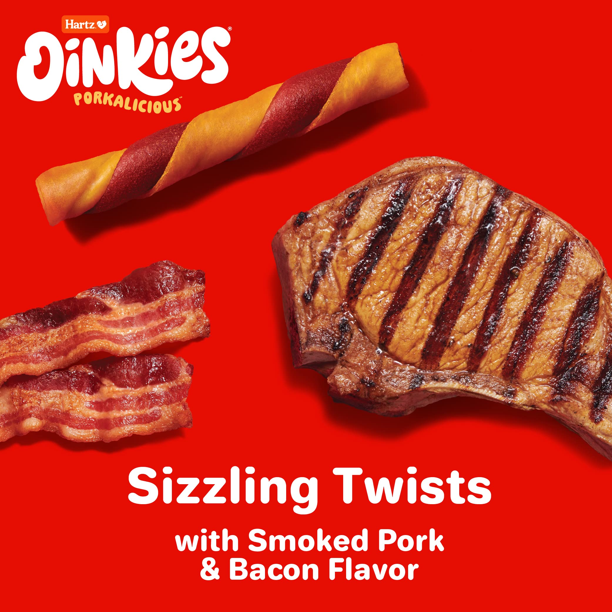 Hartz Oinkies Smoked Pig Skin Bacon Flavored Wrap Dog Treat Chews - 8 Pack