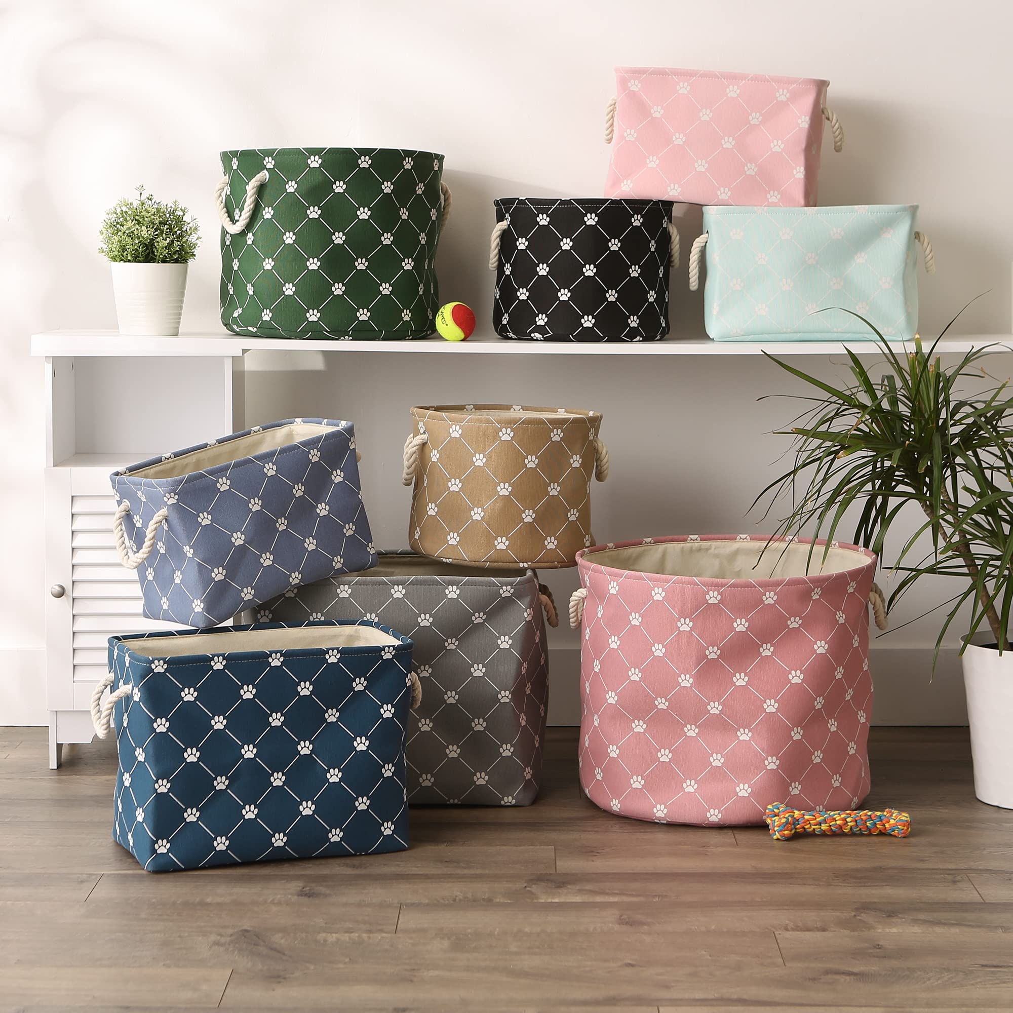 Bone Dry Pet Storage Collection Paw and Bone Print, Medium Rectangle, 16x10x12, Navy Trellis