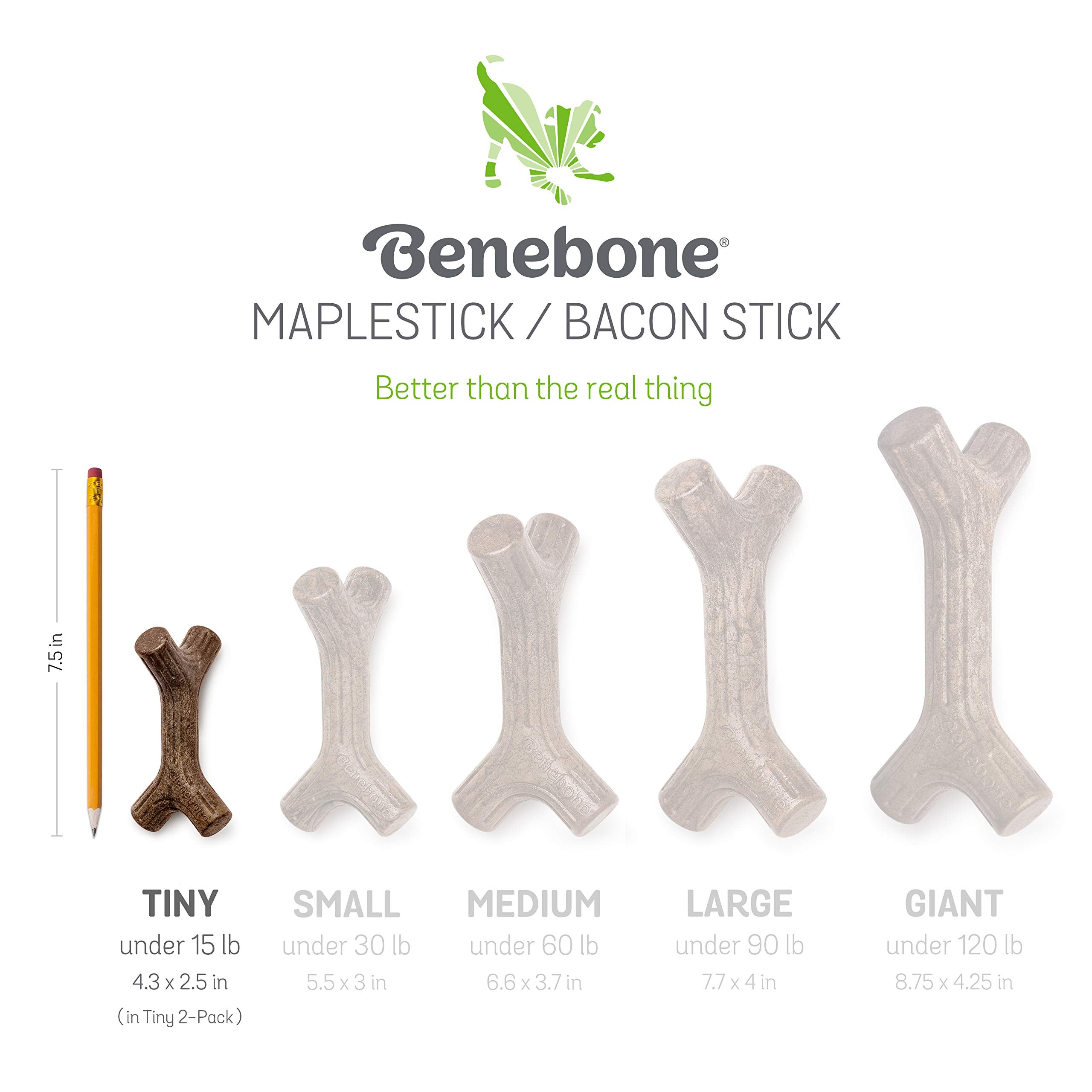Benebone Puppy 2-Pack Maplestick/Zaggler Durable Dog Chew Toys For Gentle Chewers, Real Bacon, Real Maplewood, Made In Usa, Tiny