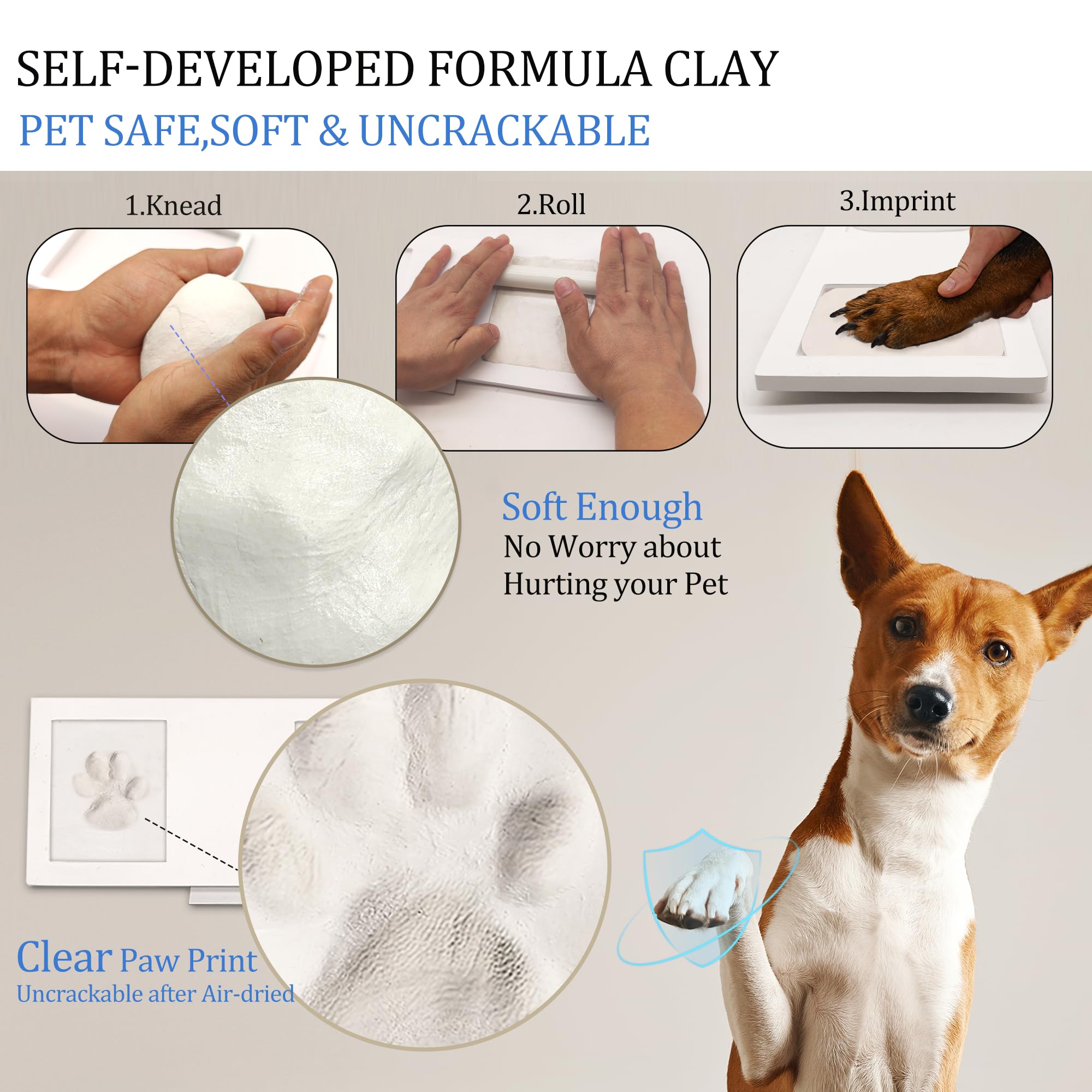 Mypawlets Paw Print Frame Kit,Dog/Cat Paw Print Kit,Soft Pawprint Clay&Clean Touch Ink Pad,Pet Paw Print Impression Kit With Cus