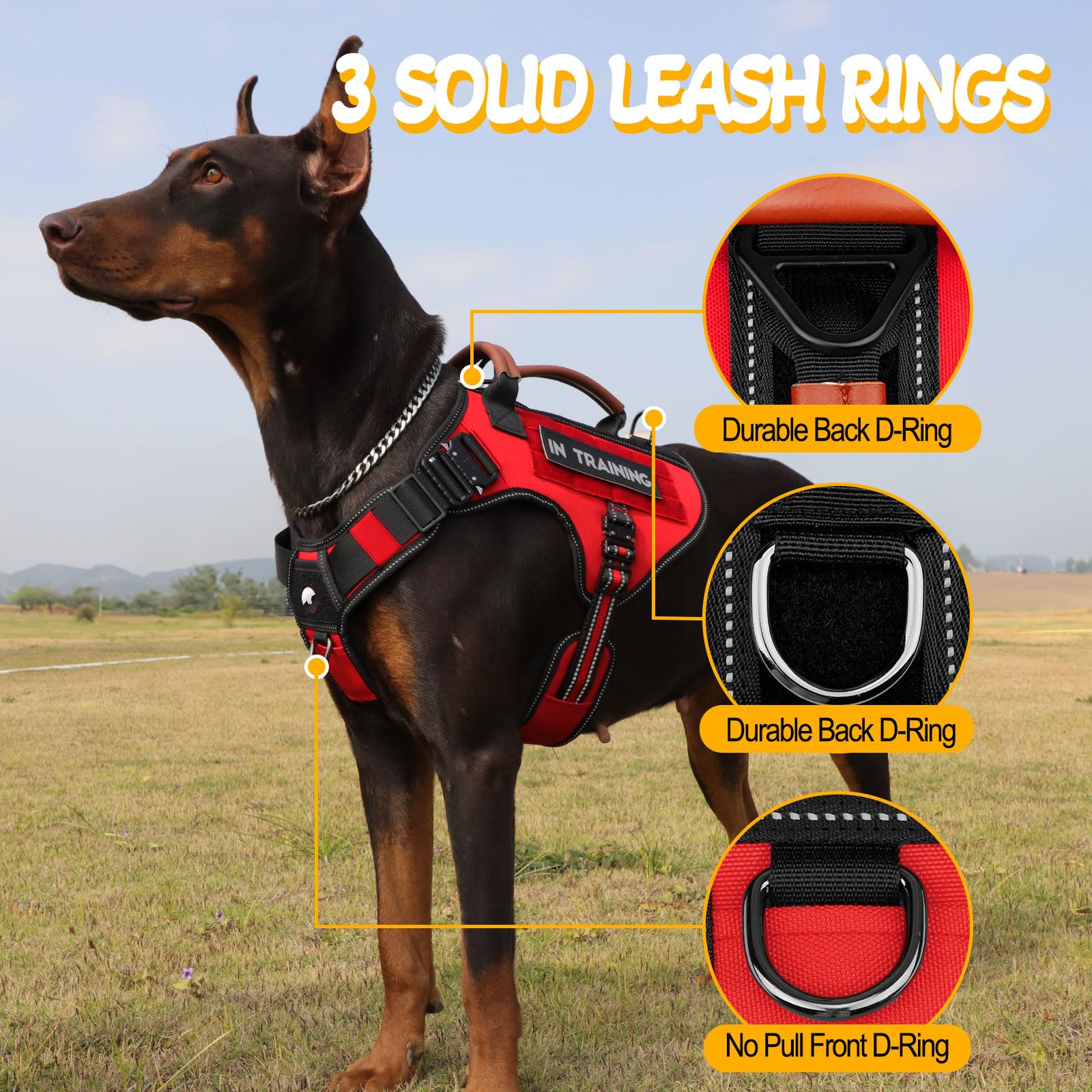 Service Dog Vest - HEYCAHVA Tactical Dog Harness Full Metal Buckles for Large Medium Dogs Reflective No Pull Dog Harnesses Vest