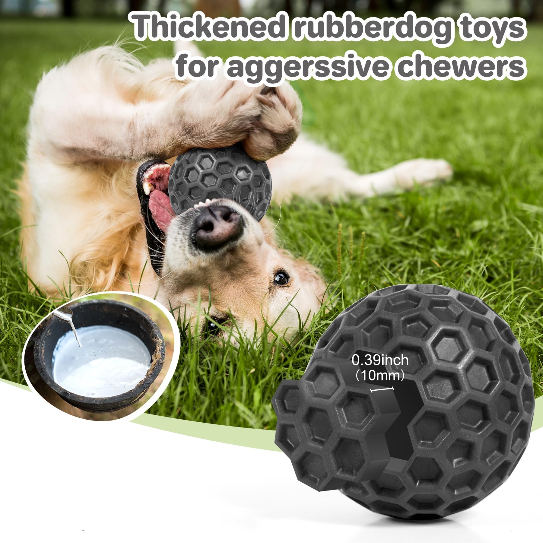 DISSKNIC Indestructible Squeaky Dog Balls, Dog Toys for Aggressive Chewers Large Breed for Relieving Anxiety, Tough Dog Chew Toy