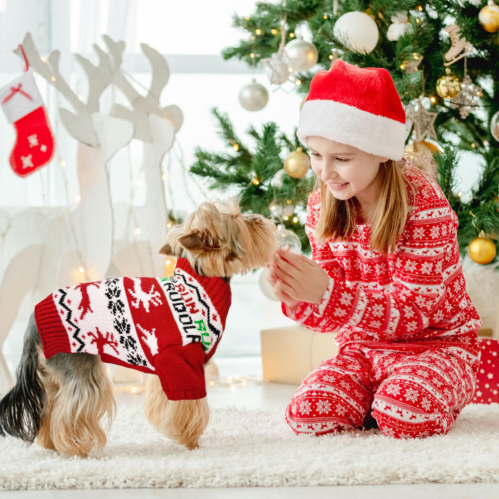 Axiijgl Dog Christmas Sweater Reindeer Christmas Clothes For Dogs With Leash Hole Cat Sweaters For Cats Only French Bulldog Chih