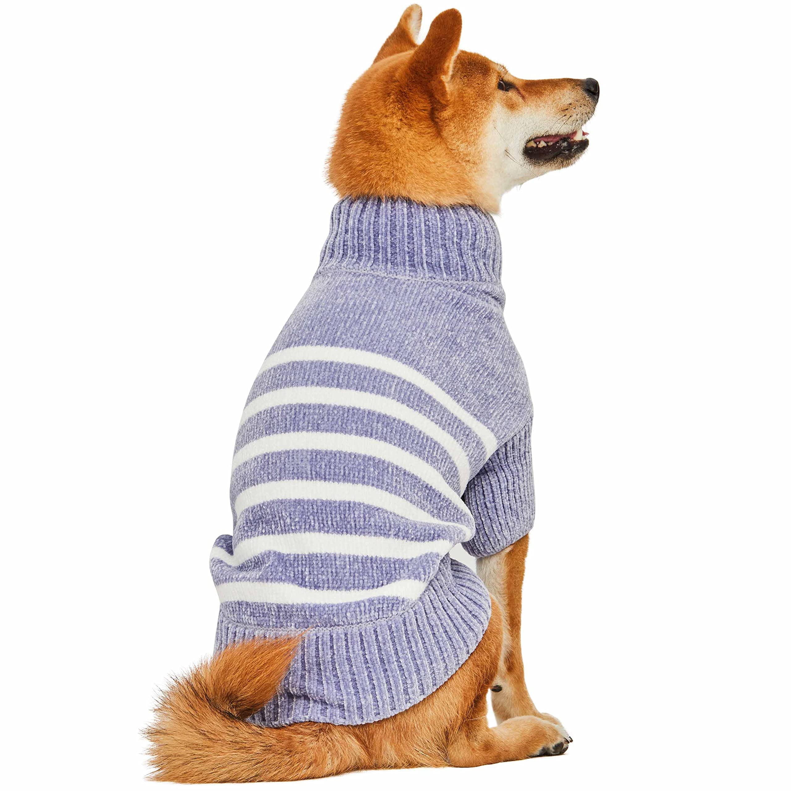 Blueberry Pet Cozy Soft Chenille Classy Striped Dog Sweater in Stonewash Blue, Back Length 12'', Pack of 1 Clothes for Dogs