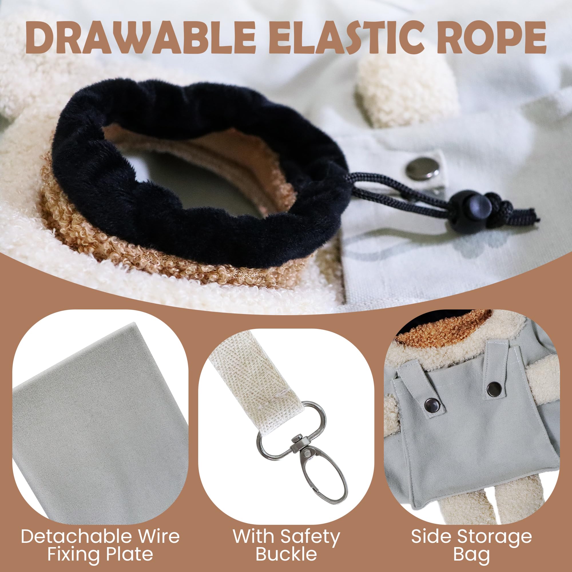 Pet Canvas Shoulder Carrying Bag, Cute Grey Bear Shaped Cat Carrier, M Size Portable Kitten & Puppy Tote, Comfort Carriers For S