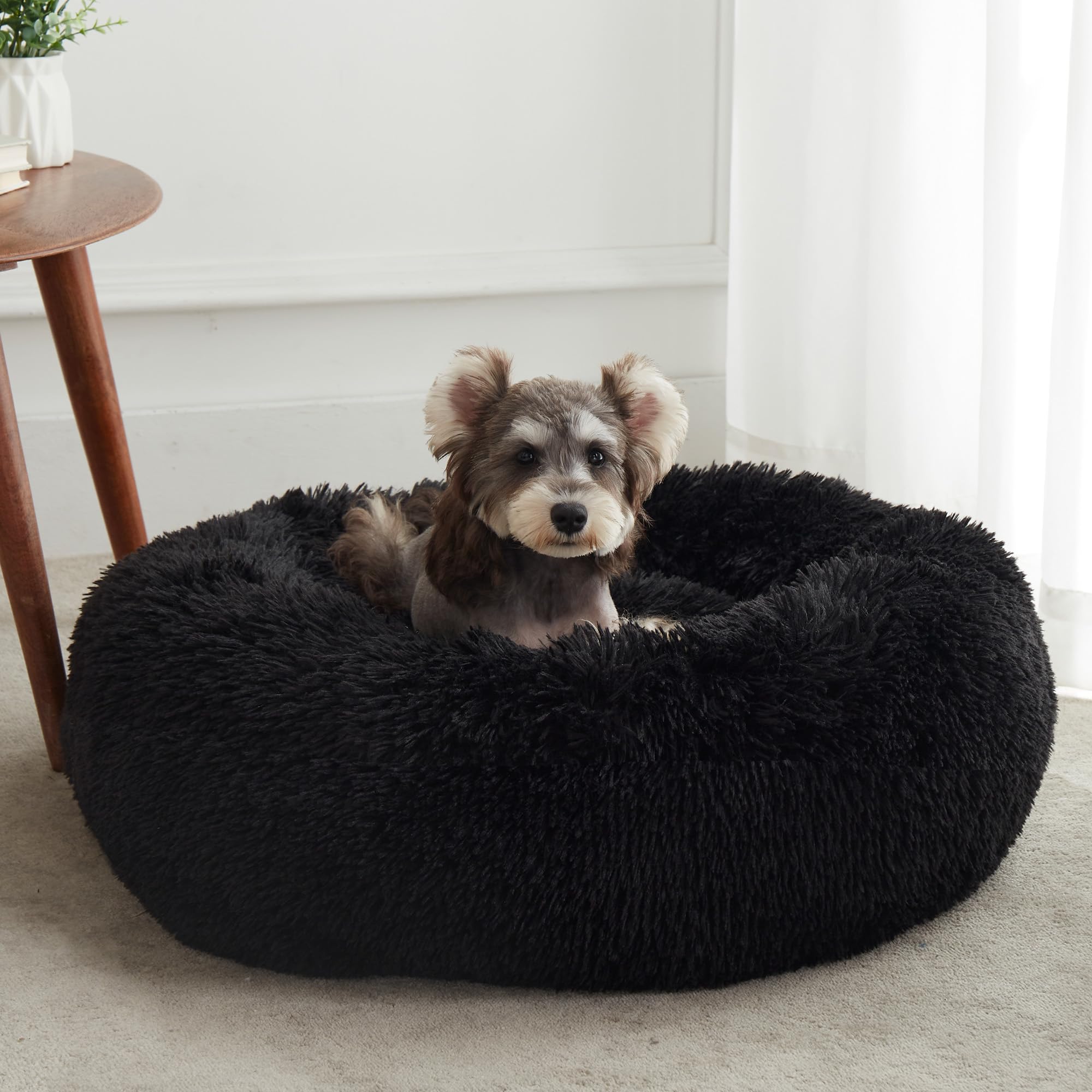 Western Home Faux Fur Dog Bed & Cat Bed (24'', Black)