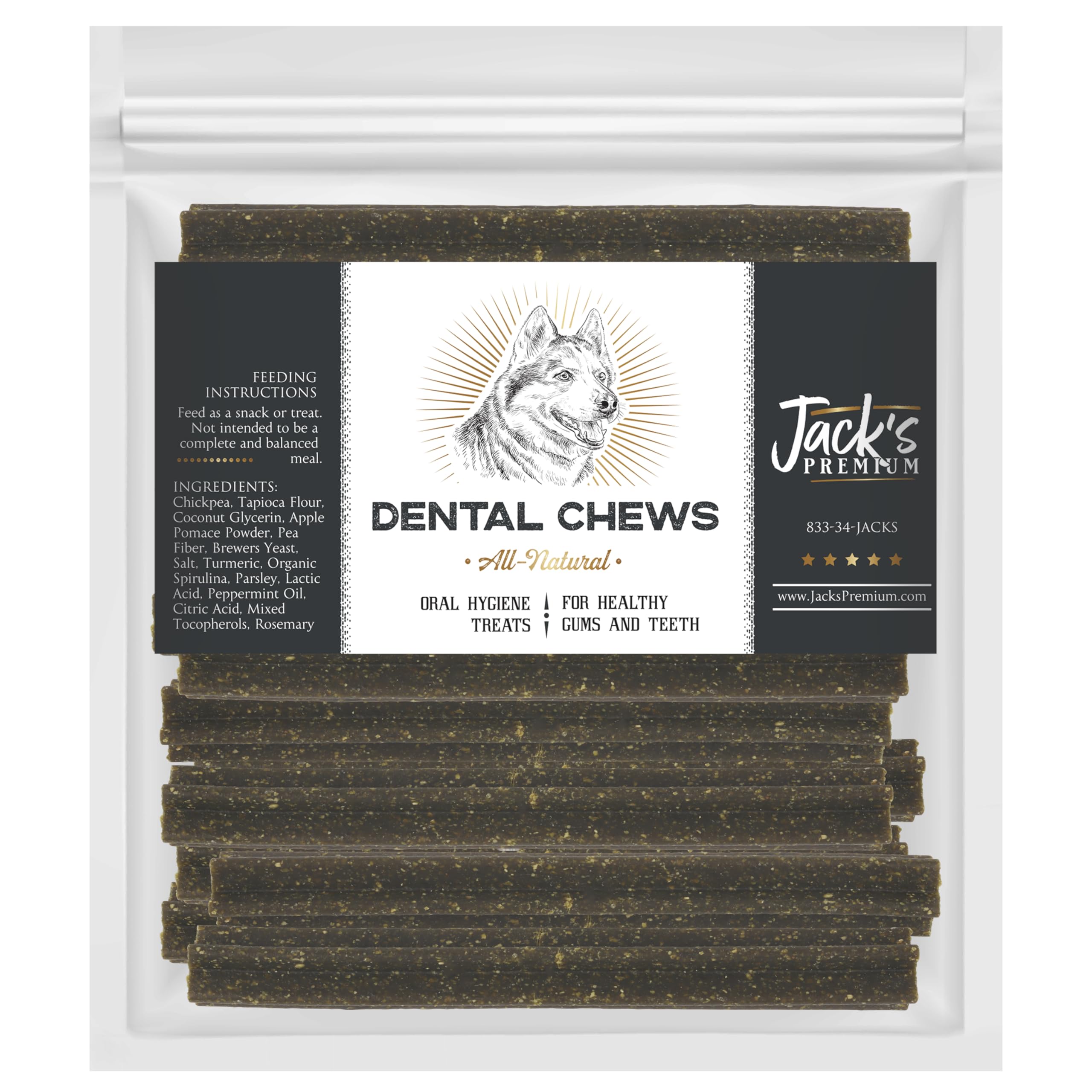 Jacks Premium Dental Treats for Dogs- Natural Chew for Dental Support & Tartar Control- Grain Free Functional Treat with Organi