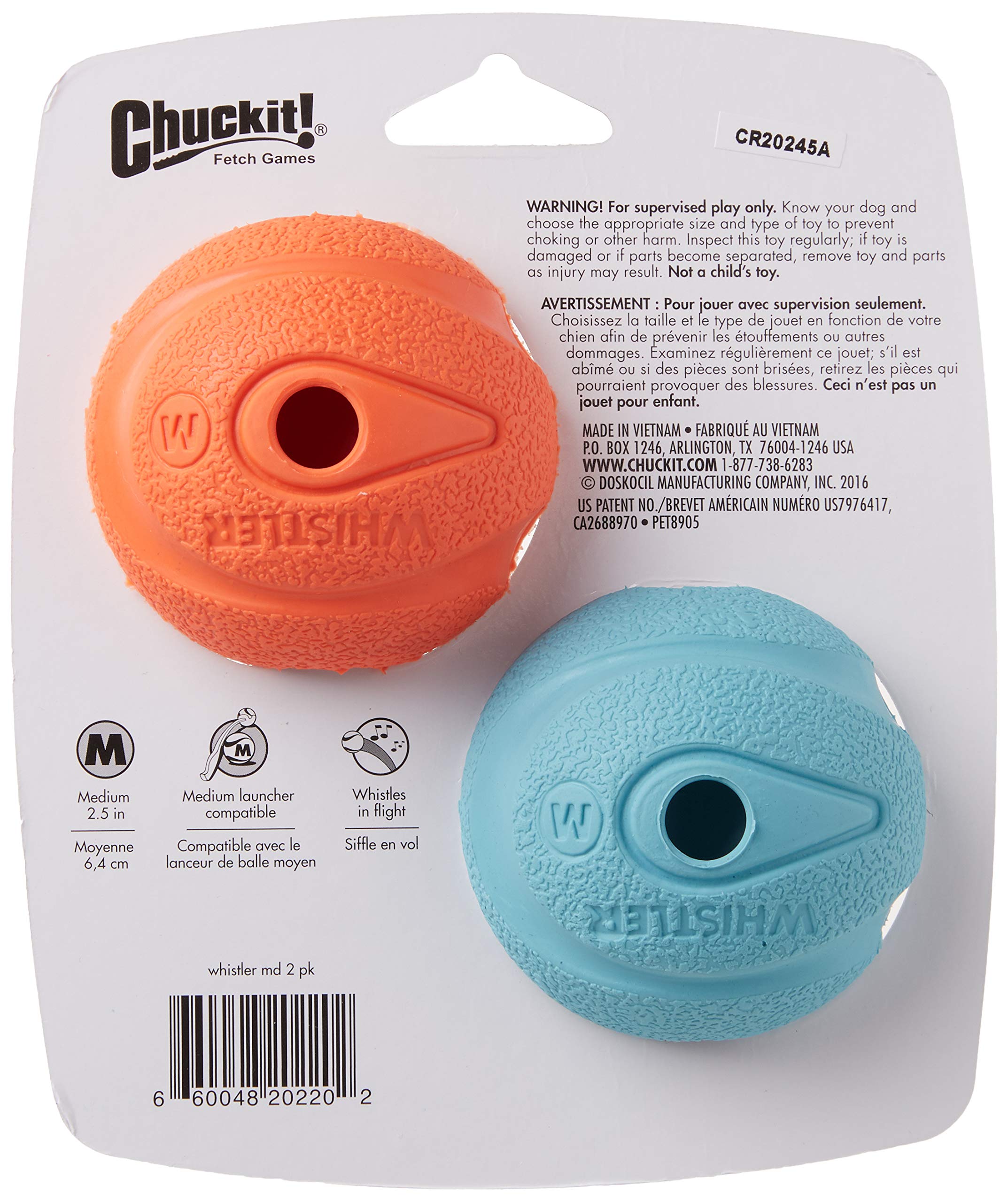 Chuckit! Dog Fetch Toy Whistler Ball Noisy Play Fits Launcher Medium 4 Balls2