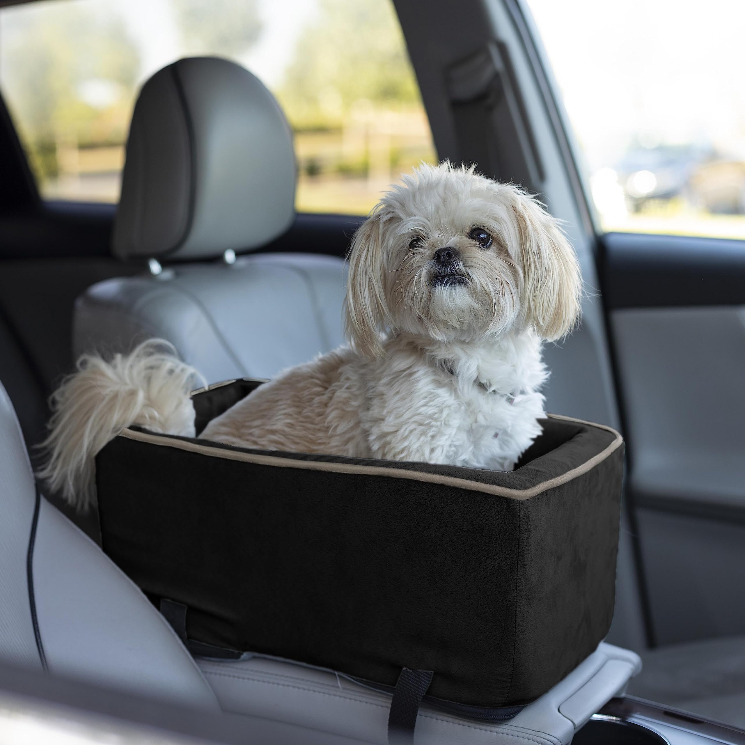 Snoozer Luxury Console Pet Car Seat, Black & Herringbone, Small