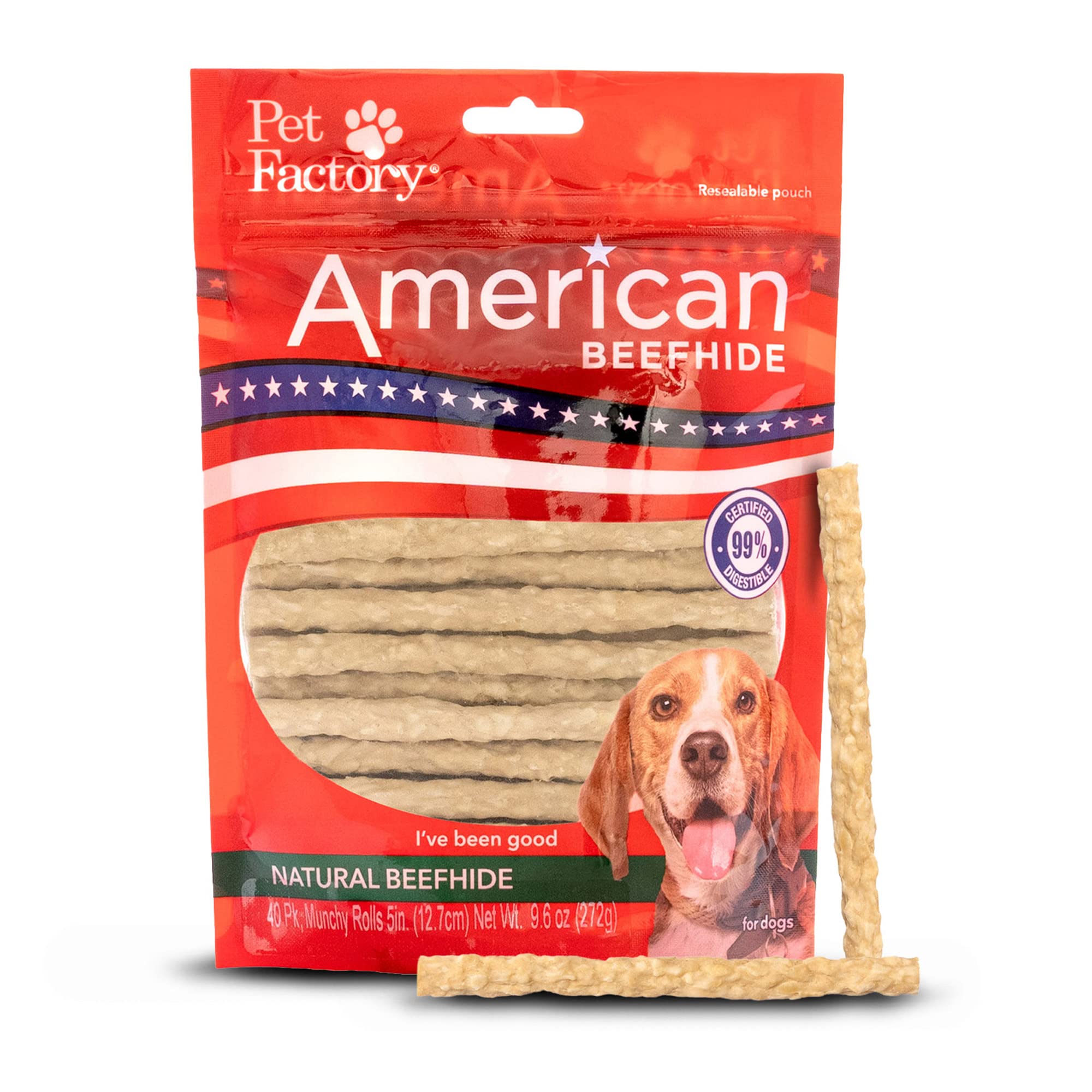 Pet Factory American Beefhide 5 Munch Mini Rolls Dog Chew Treats - Natural Flavor, 40 Count/1 Pack