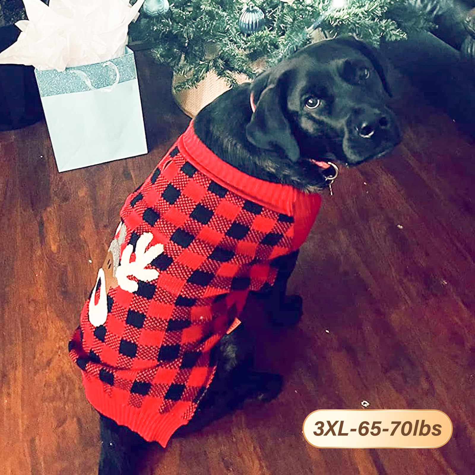 Kyeese Dog Christmas Sweater Reindeer Large Dog Christmas Sweater With Leash Hole Christmas Dog Sweater Dog Christmas Outfit Dog Christmas Outfitred Buffalo Check Pet Sweater, Xxxl