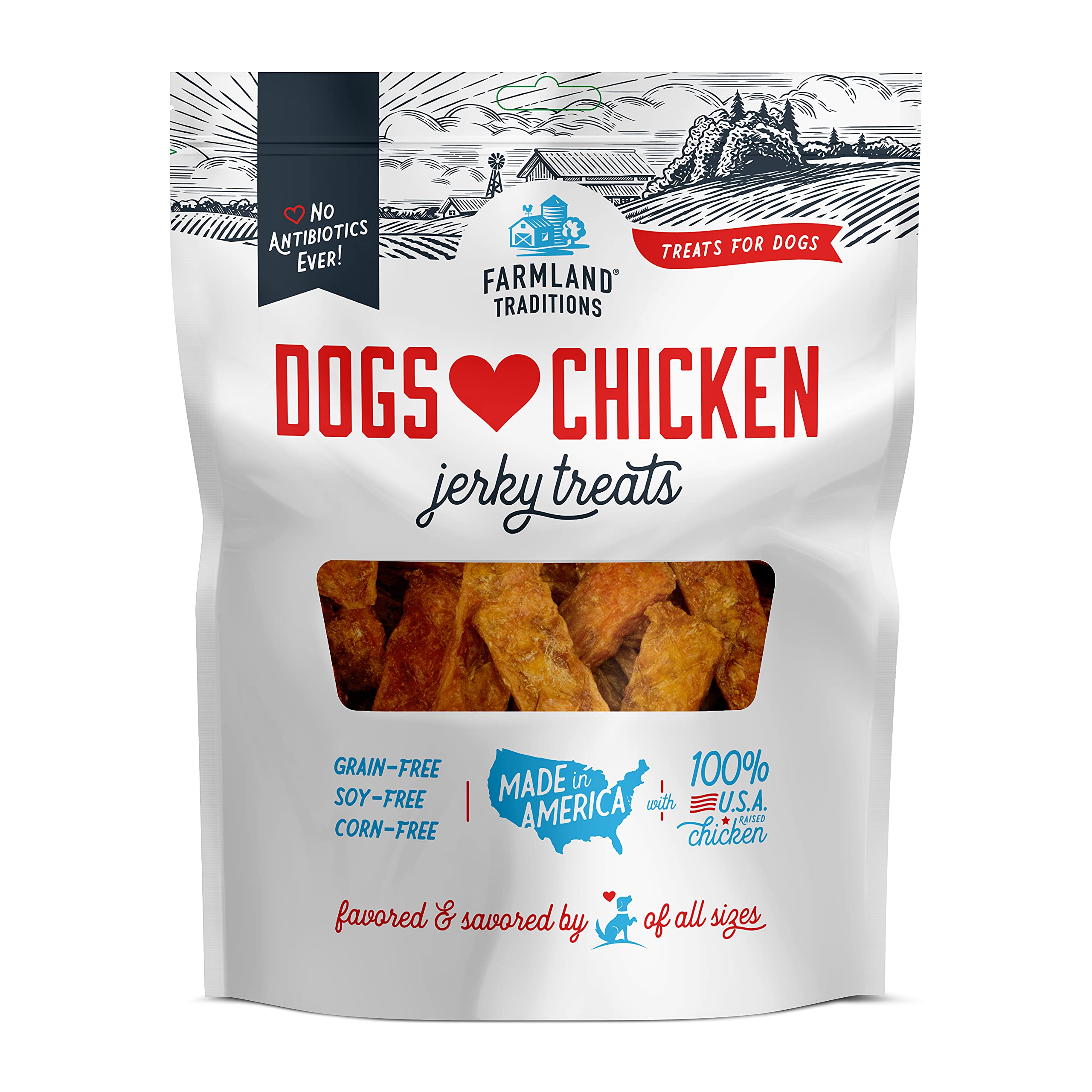 Farmland Traditions Dogs Love Chicken Premium Two Ingredients Jerky Treats for Dogs (1 lb. No Antibiotics Ever USA Raised Chicke