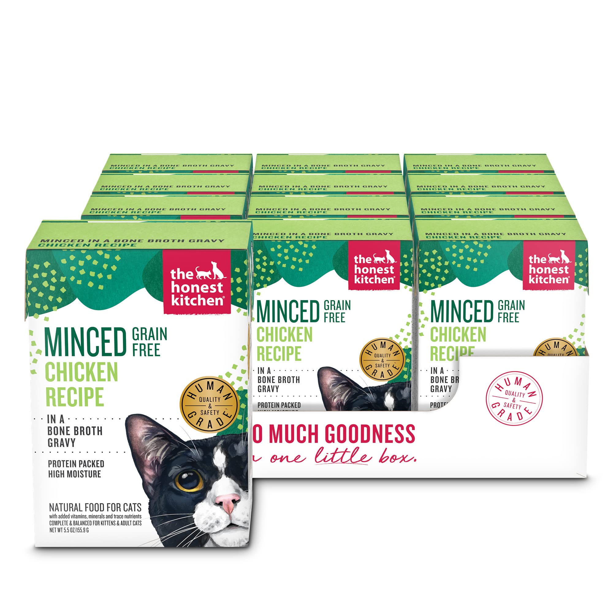 The Honest Kitchen Human Grade Minced - Chicken in Bone Broth Gravy Wet Cat Food, 5.5 oz (Pack of 12)
