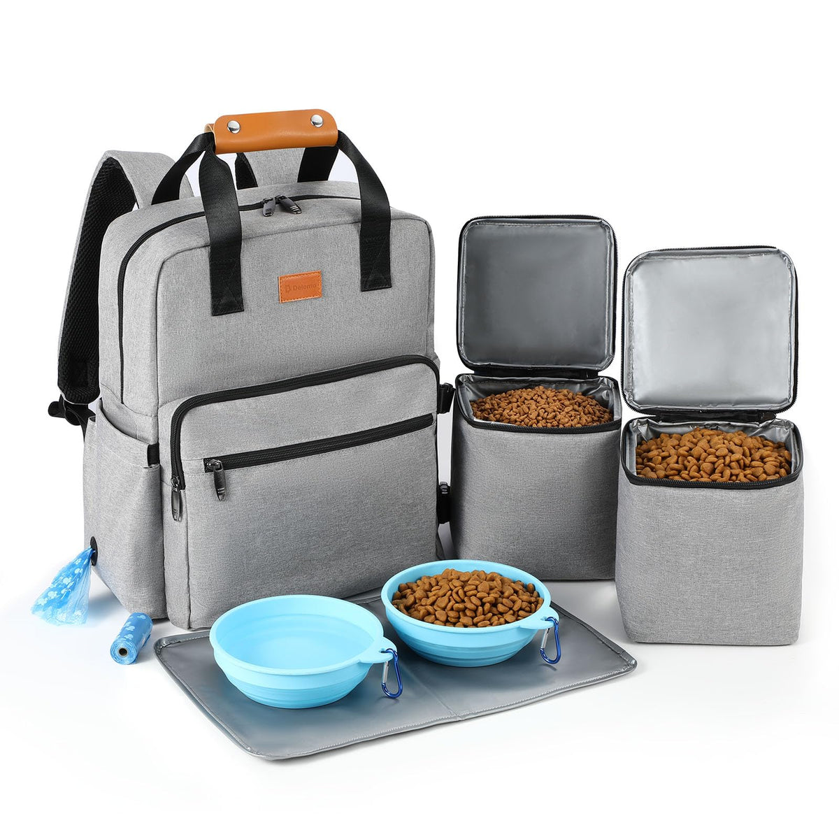Dog Travel Bag, Airline Approved Organizer Backpack With Multi-Function Pockets, 25L Accessories Set With 2 Food Storage Contain