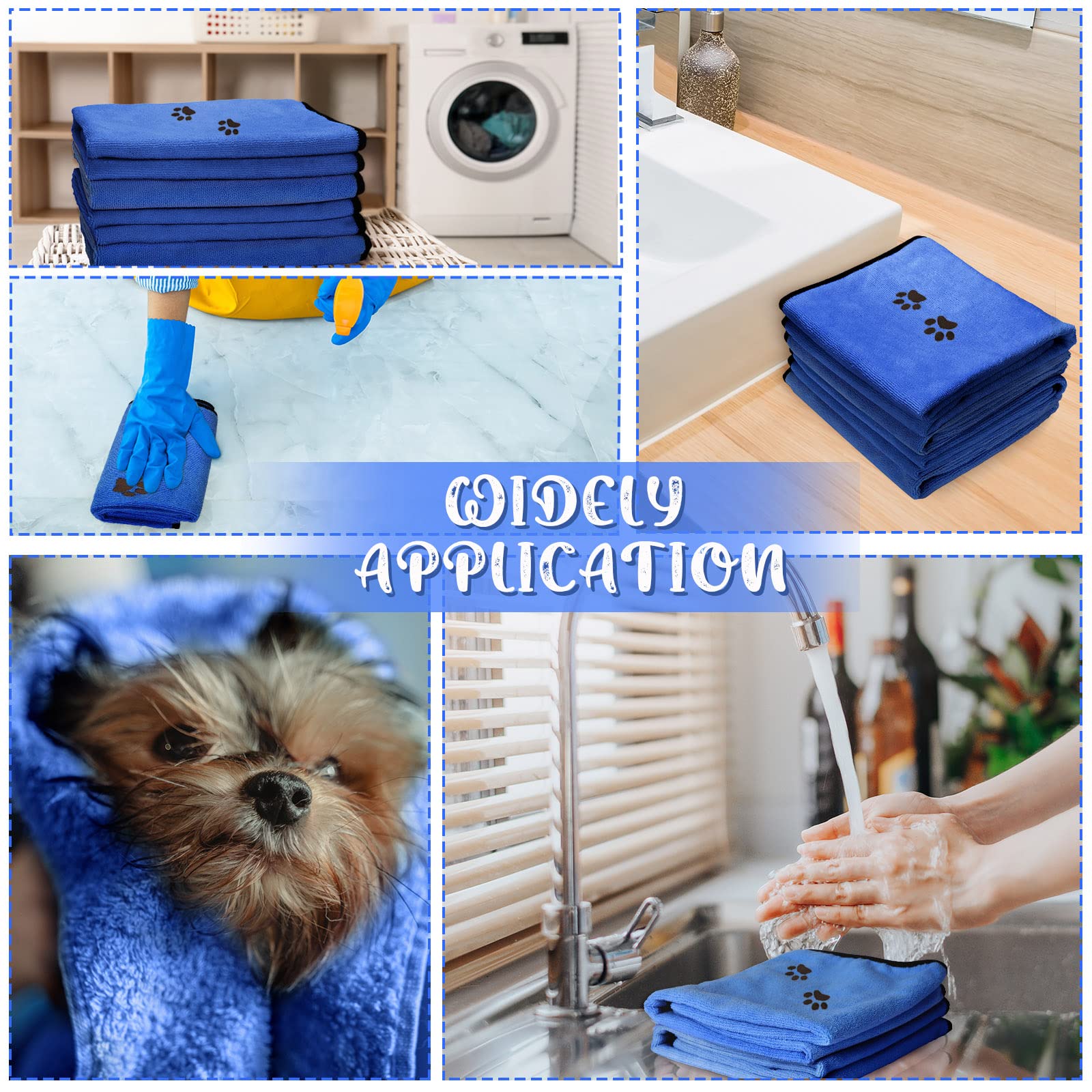 Tegeme 4 Pack Microfiber Dog Towels - Soft, Absorbent Pet Bath Towels for Dogs & Cats, Deep Blue, 35 x 20 Inch, Grooming & Drying