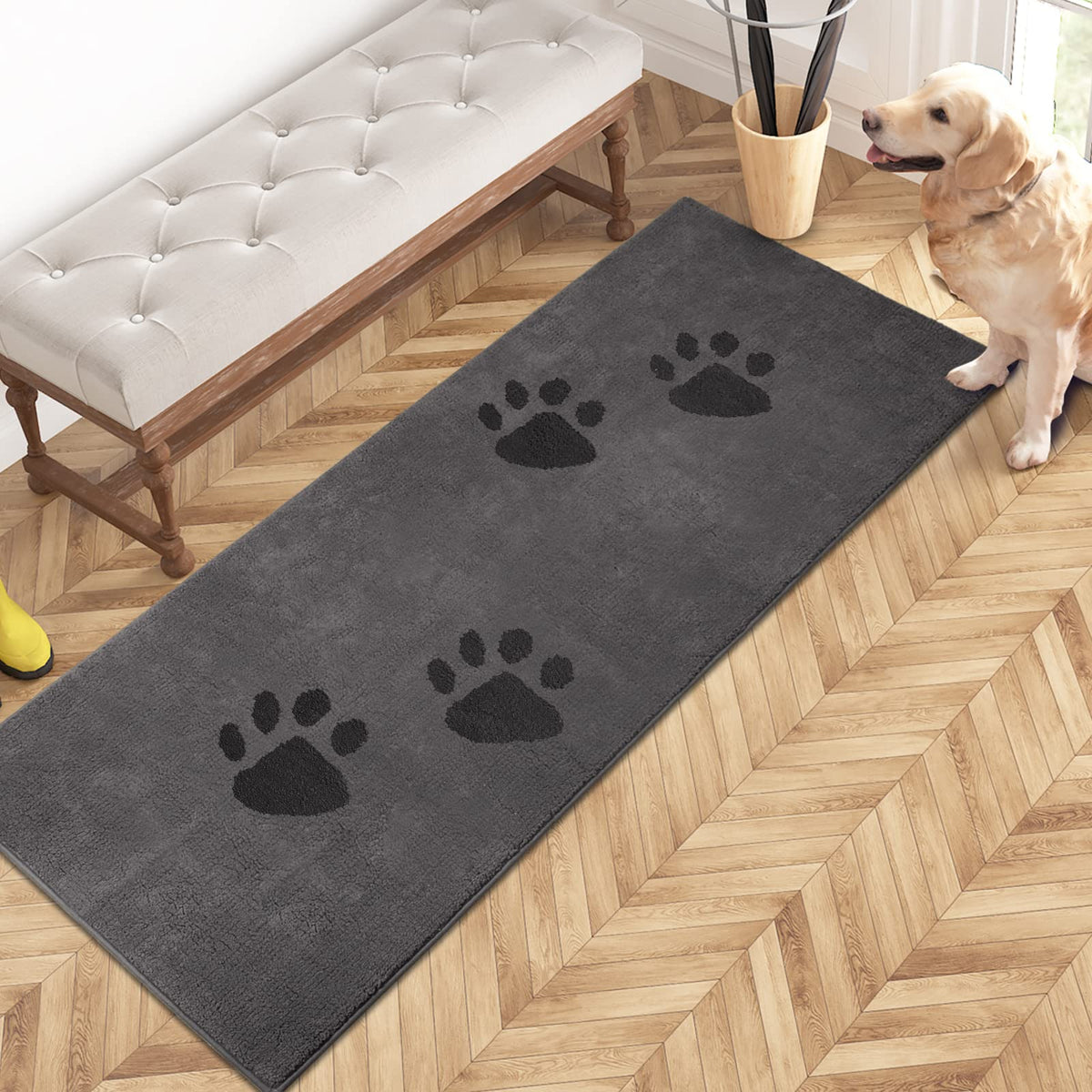 Purrugs Dirt Trapper Door Mat 24' X 59', Non-Skid/Slip Machine Washable Microfiber Entrance Rug, Shoes Scraper, Dog Door Mat, Super Absorbent Floor Mat For Muddy Wet Shoes And Paws, Grey