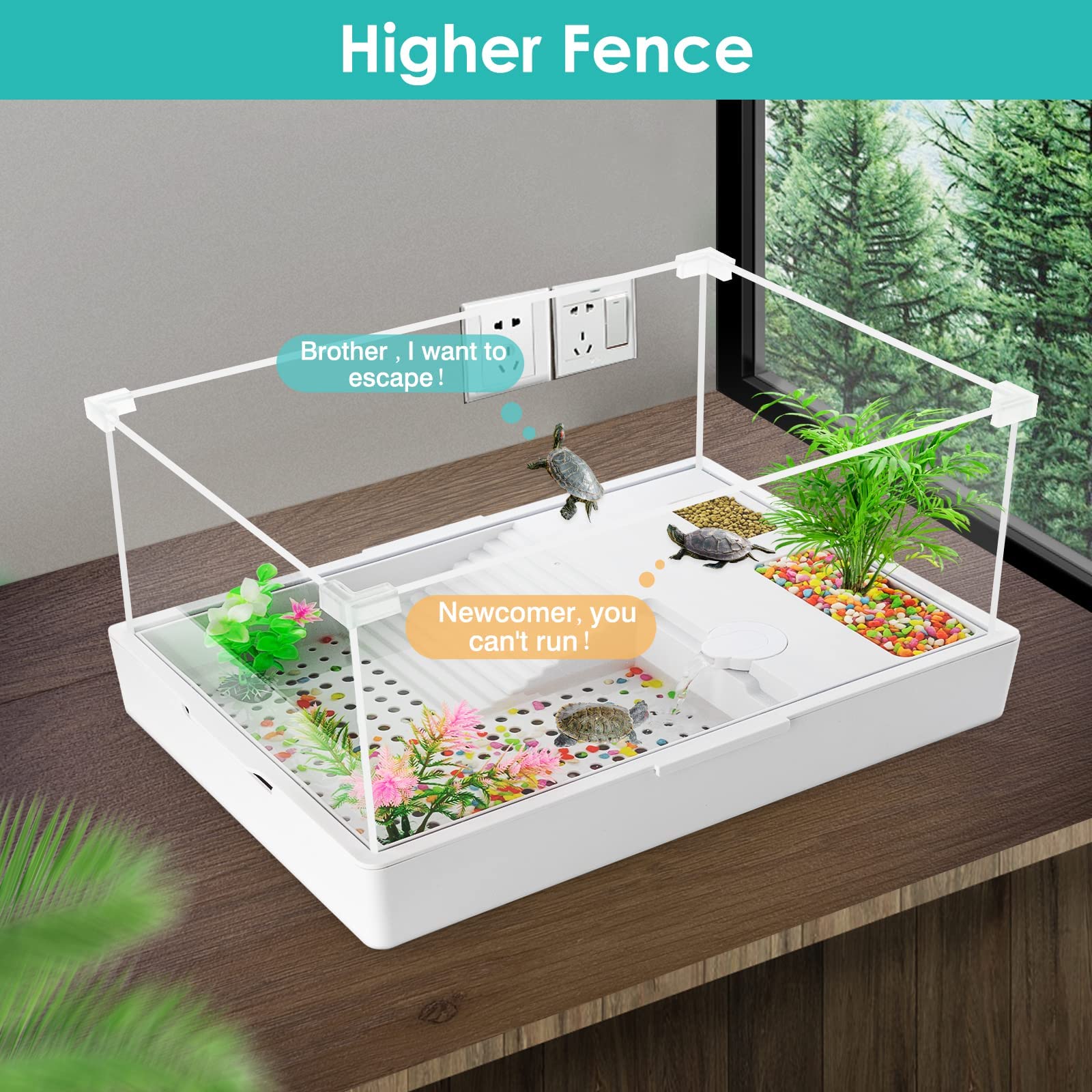 Geegoods Turtle Tank Kit With Light And Water Pump, Platform Plants For Pet Turtle Reptile Habitat (23.6''14.2''10.4'')