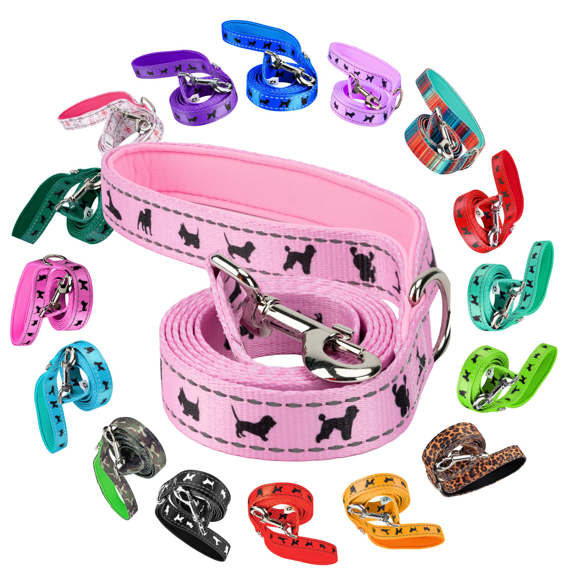 Ecobark Dog Leash - 4 Ft / 5 Ft / 6 Ft Reflective Dog Leash- Eco-Bright Dog Leashes With Padded Handle - Strong Heavy Duty Dog L