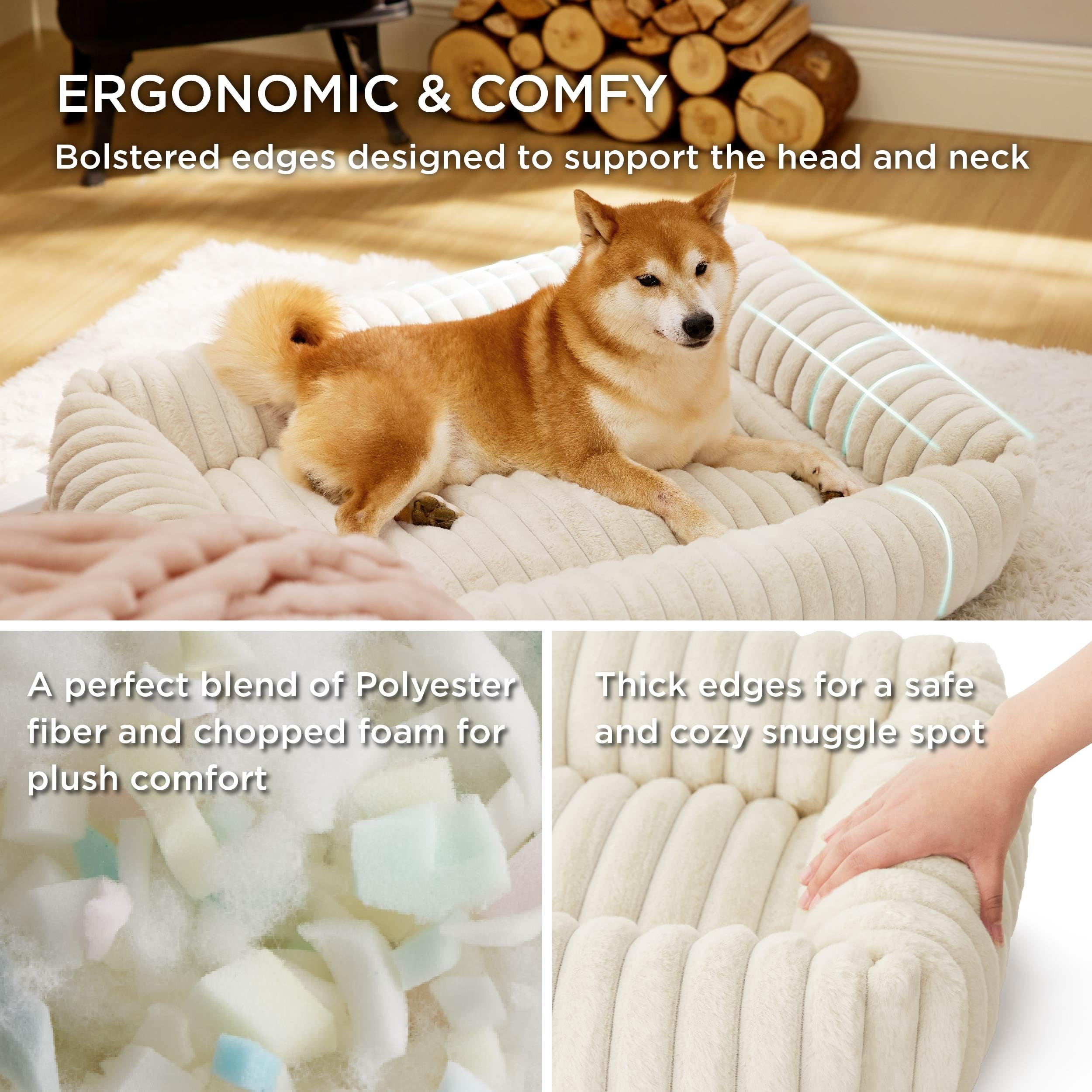 Bedsure Cute Dog Beds Large Sized Dog - Washable Furry Pet Beds, Rectangle Orthopedic Corduroy Fleece Puppy Beds With Removable