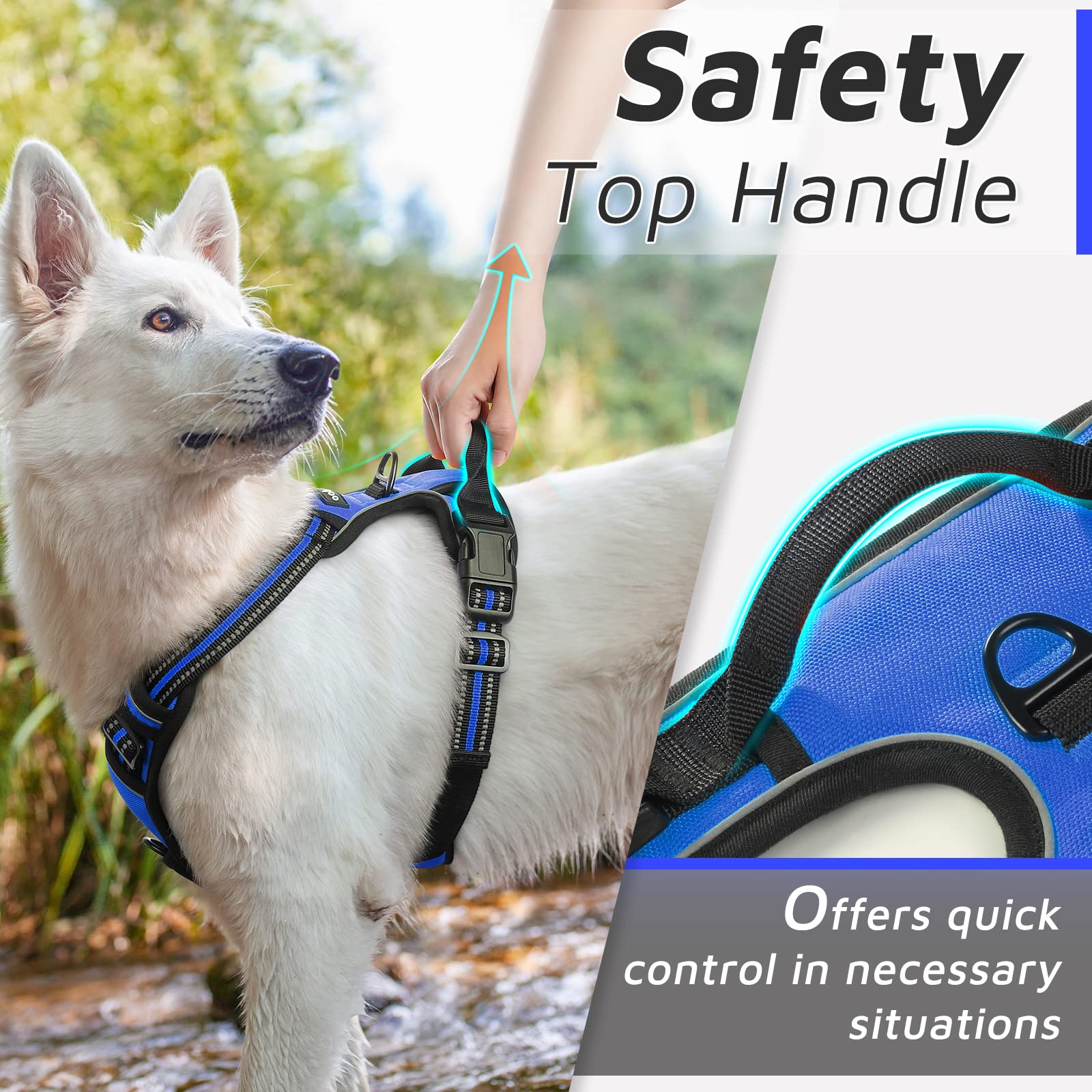 Eagloo Dog Harness Small Sized Dog, No Pull Service Vest With Reflective Strips And Control Handle, Adjustable And Comfortable For Easy Walking, No Choke Pet Harness With 2 Metal Rings, Blue, S