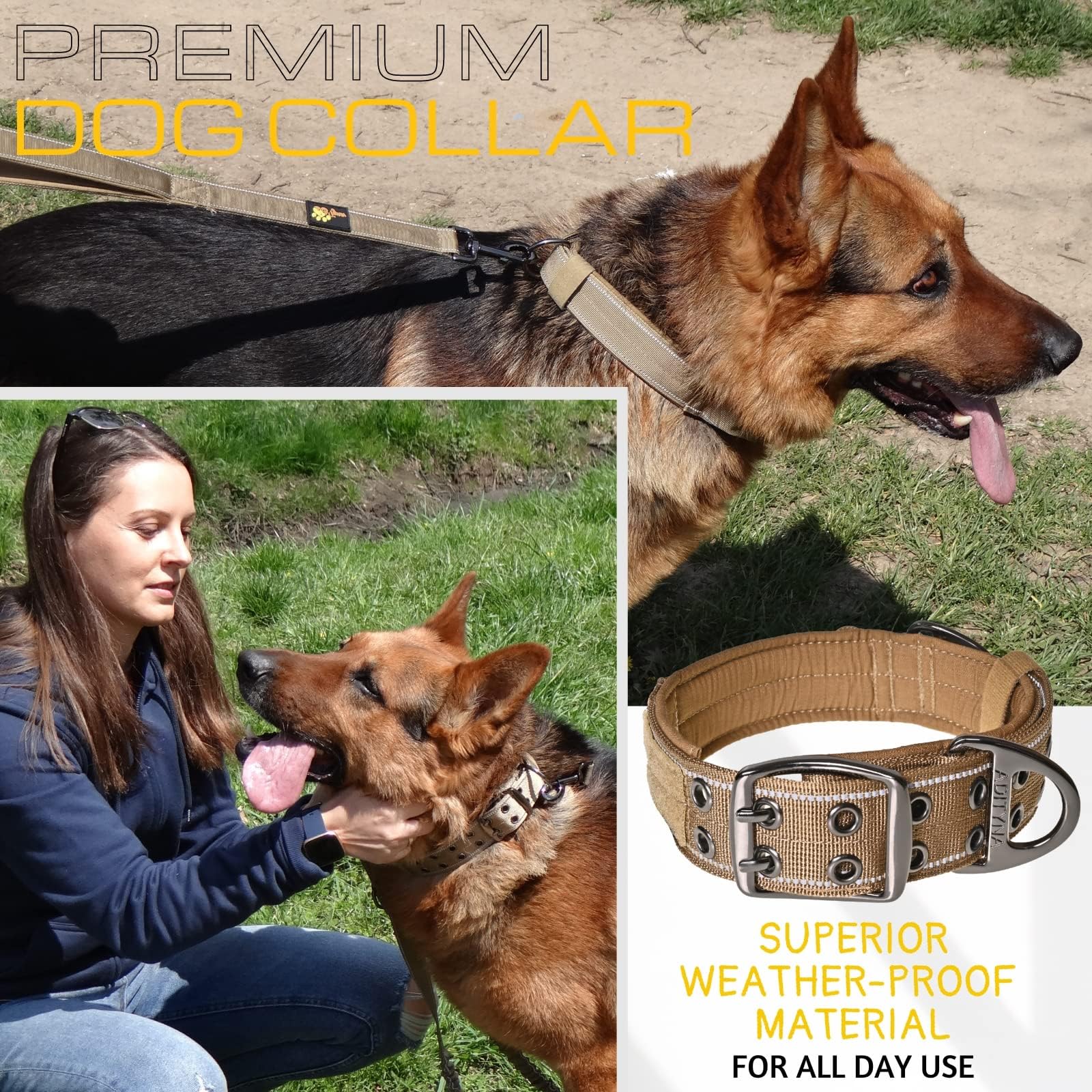 Adityna Heavy Duty Dog Collar For Large Dogs - Reflective Collar With Handle For Training, And Walking - Wide, Thick, Tactical, Soft Neoprene Padded